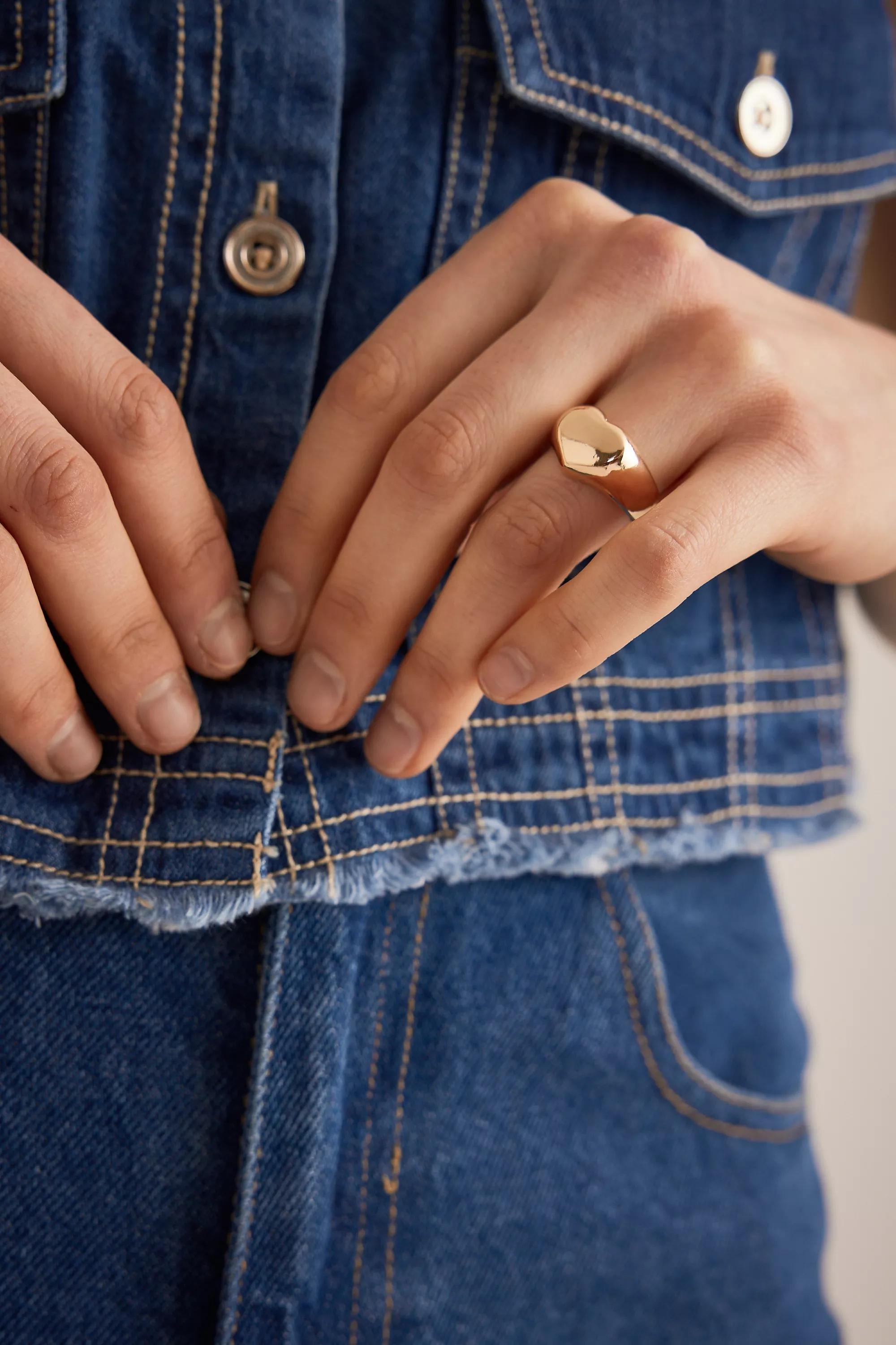 Gold Heart Signet Ring, A501_0070, medium