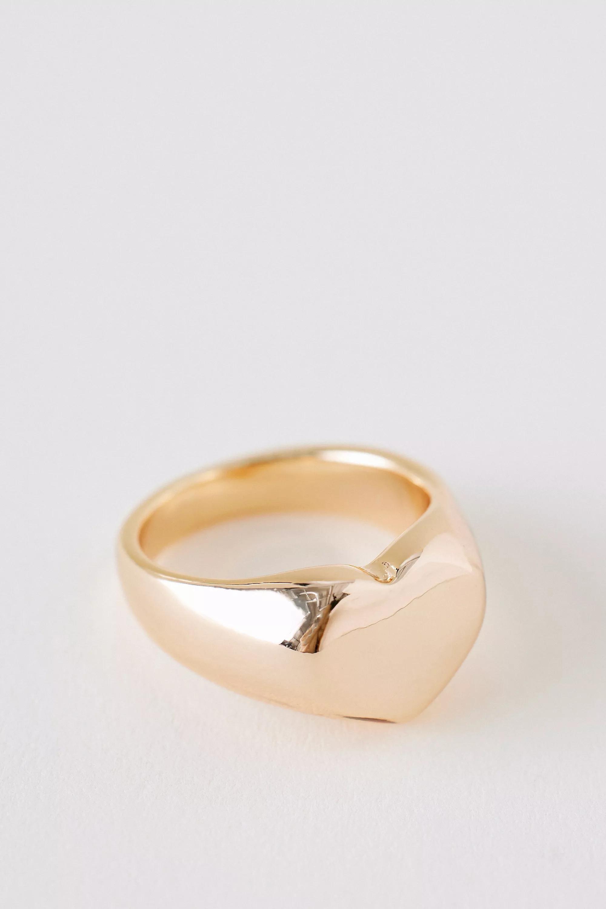 Gold Heart Signet Ring, Gold, , large image number 1