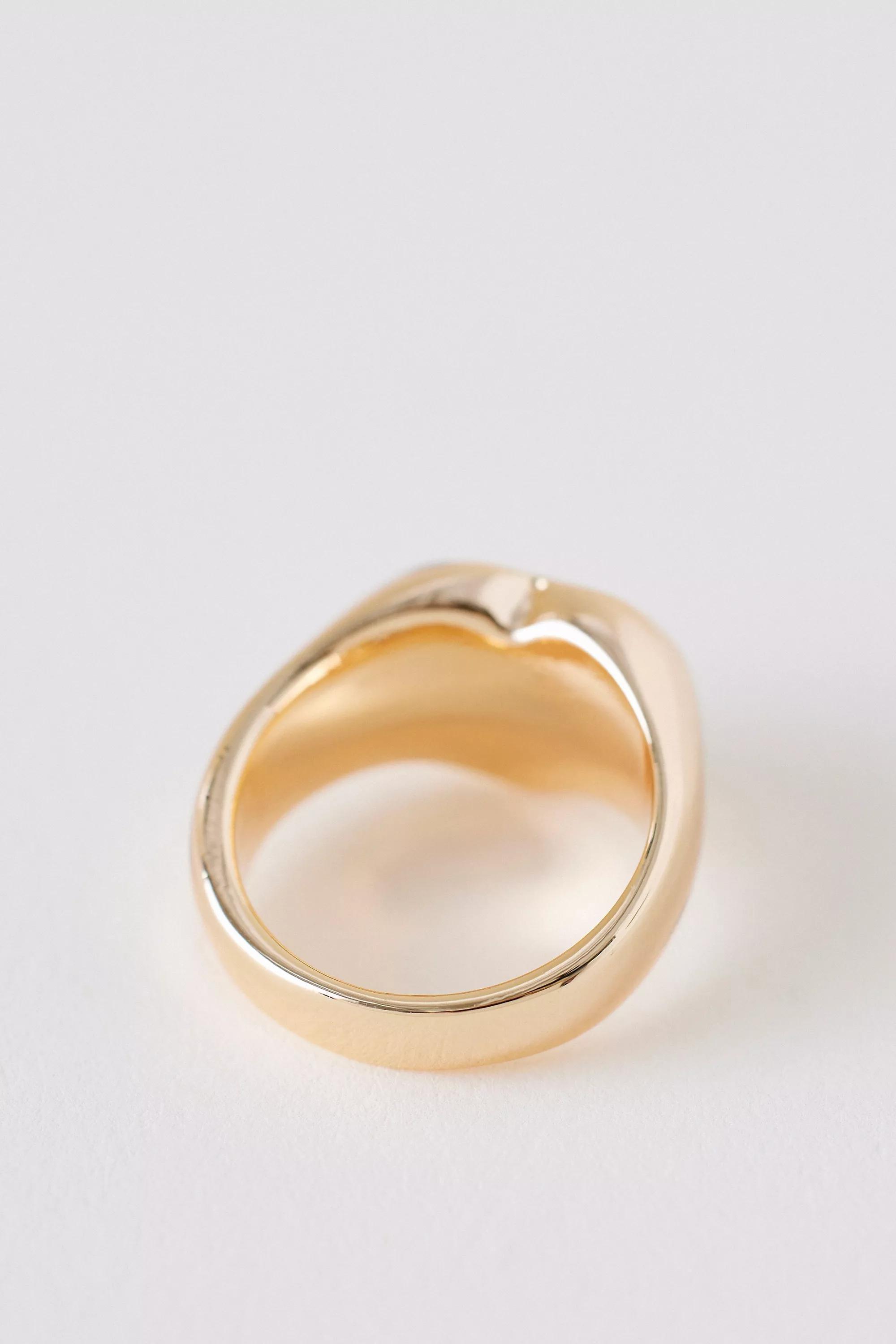 Gold Heart Signet Ring, Gold, , large image number 2