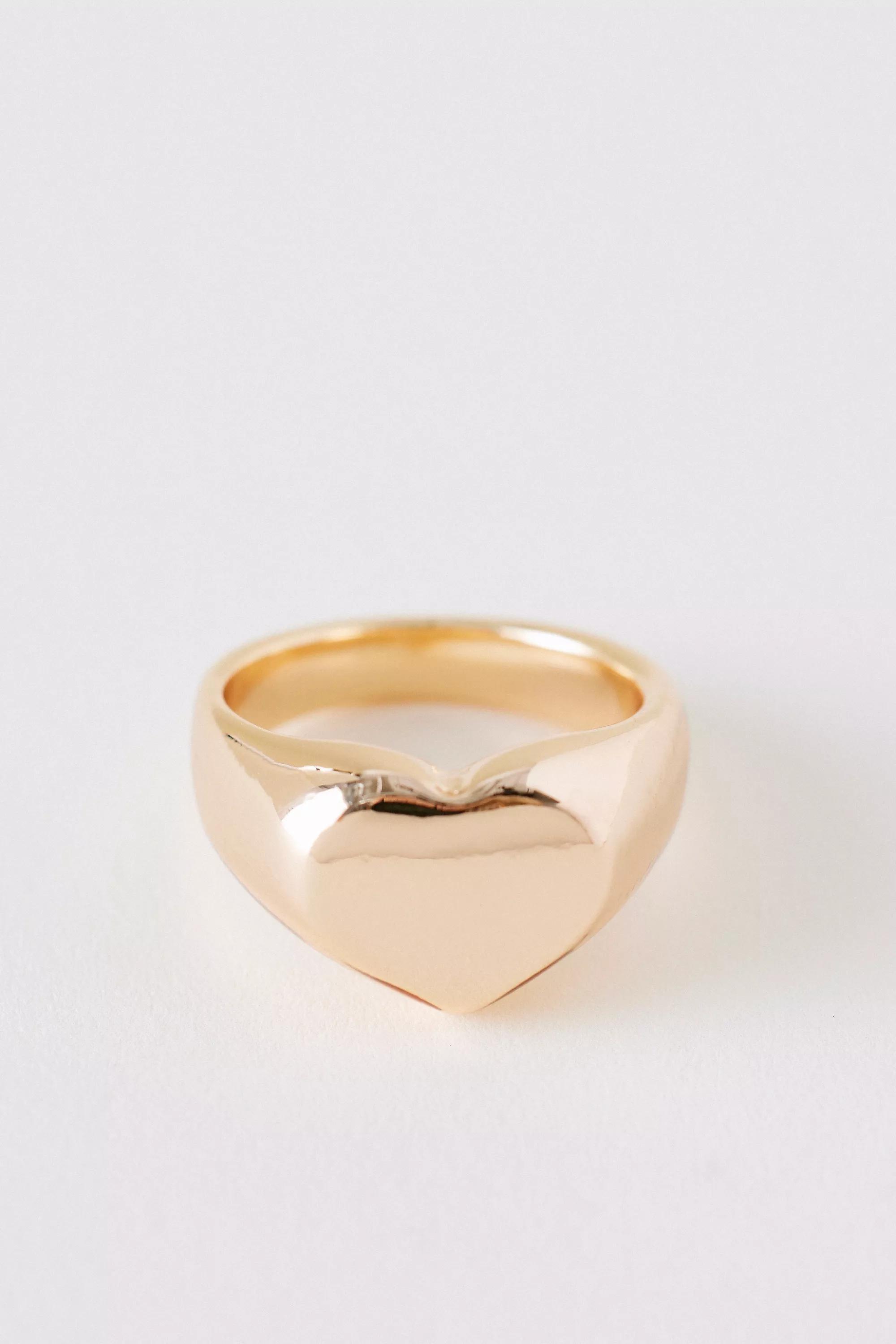 Gold Heart Signet Ring, Gold, , large image number 3