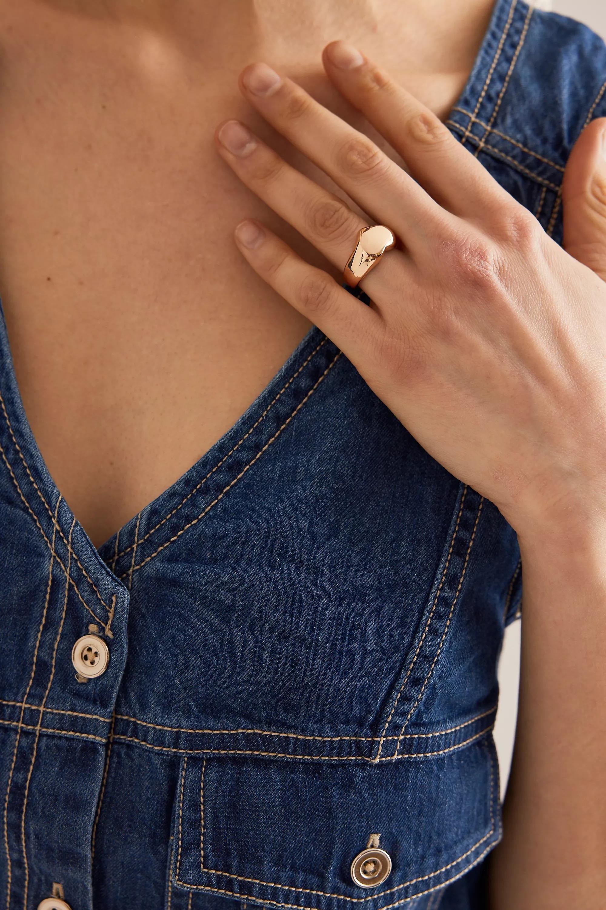 Gold Heart Signet Ring, Gold, , large image number 4