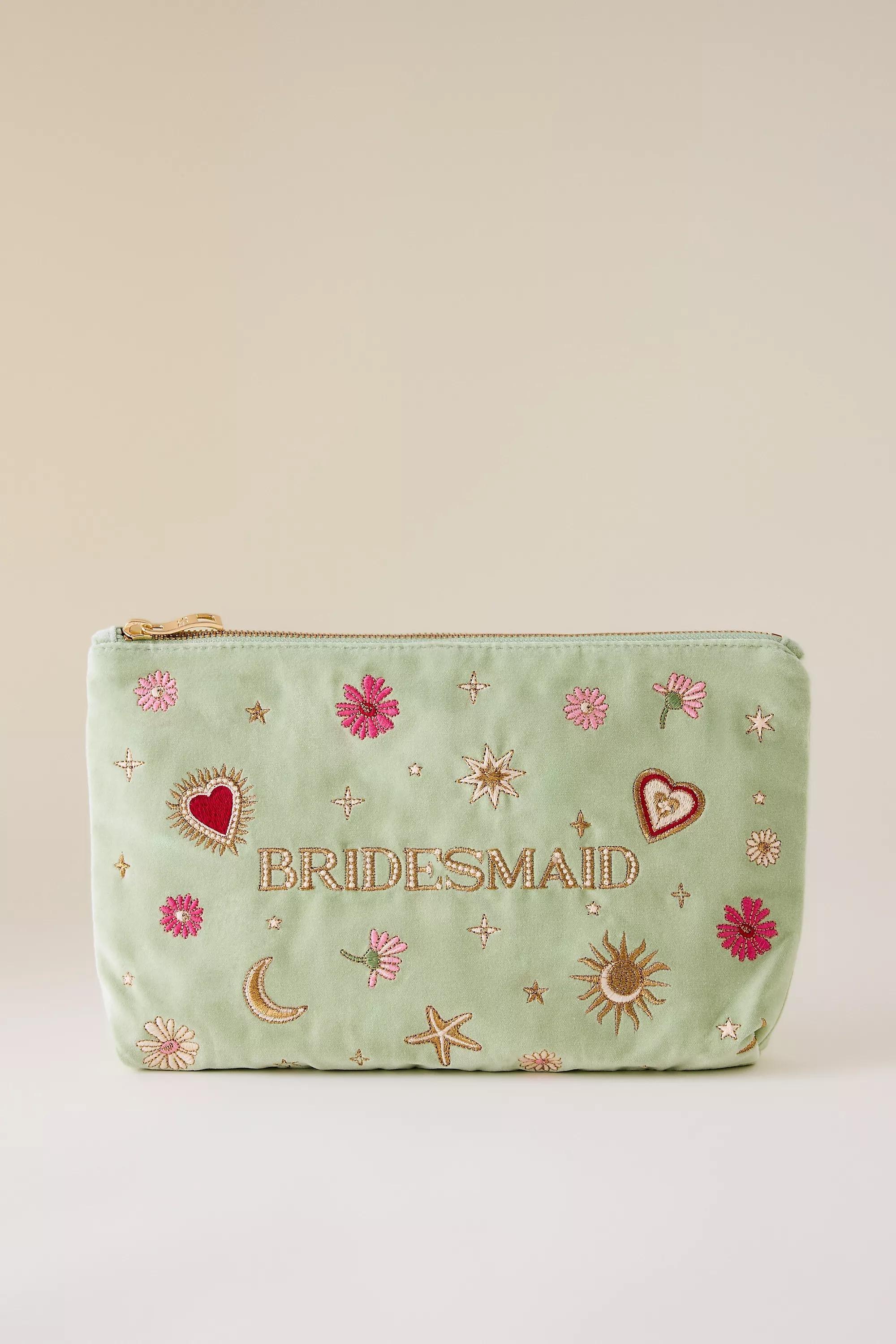 By Elizabeth Scarlett Bridesmaid Embroidered Pouch, Green, A501_0000, large image number 0