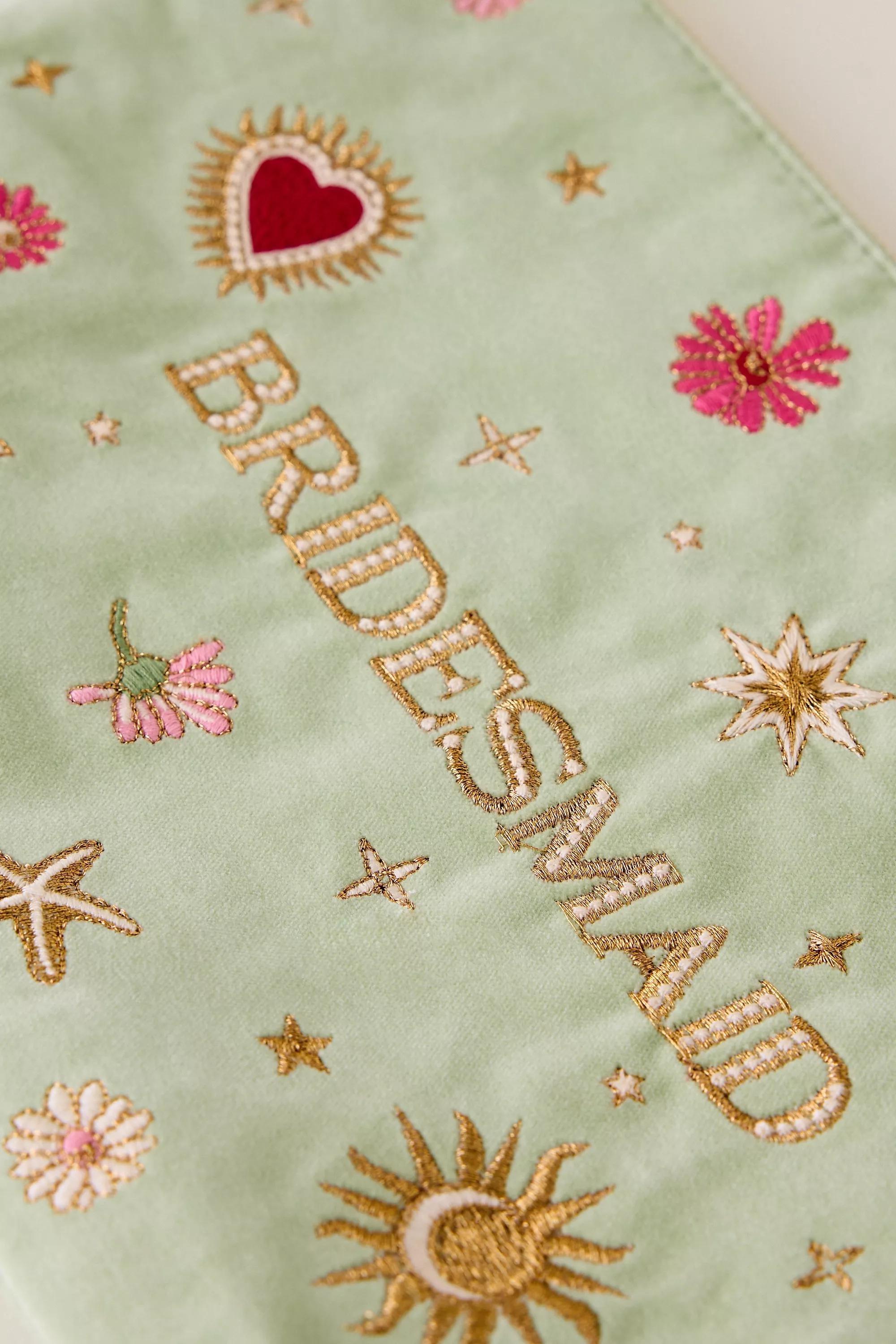 By Elizabeth Scarlett Bridesmaid Embroidered Pouch, Green, A501_0000, large image number 1