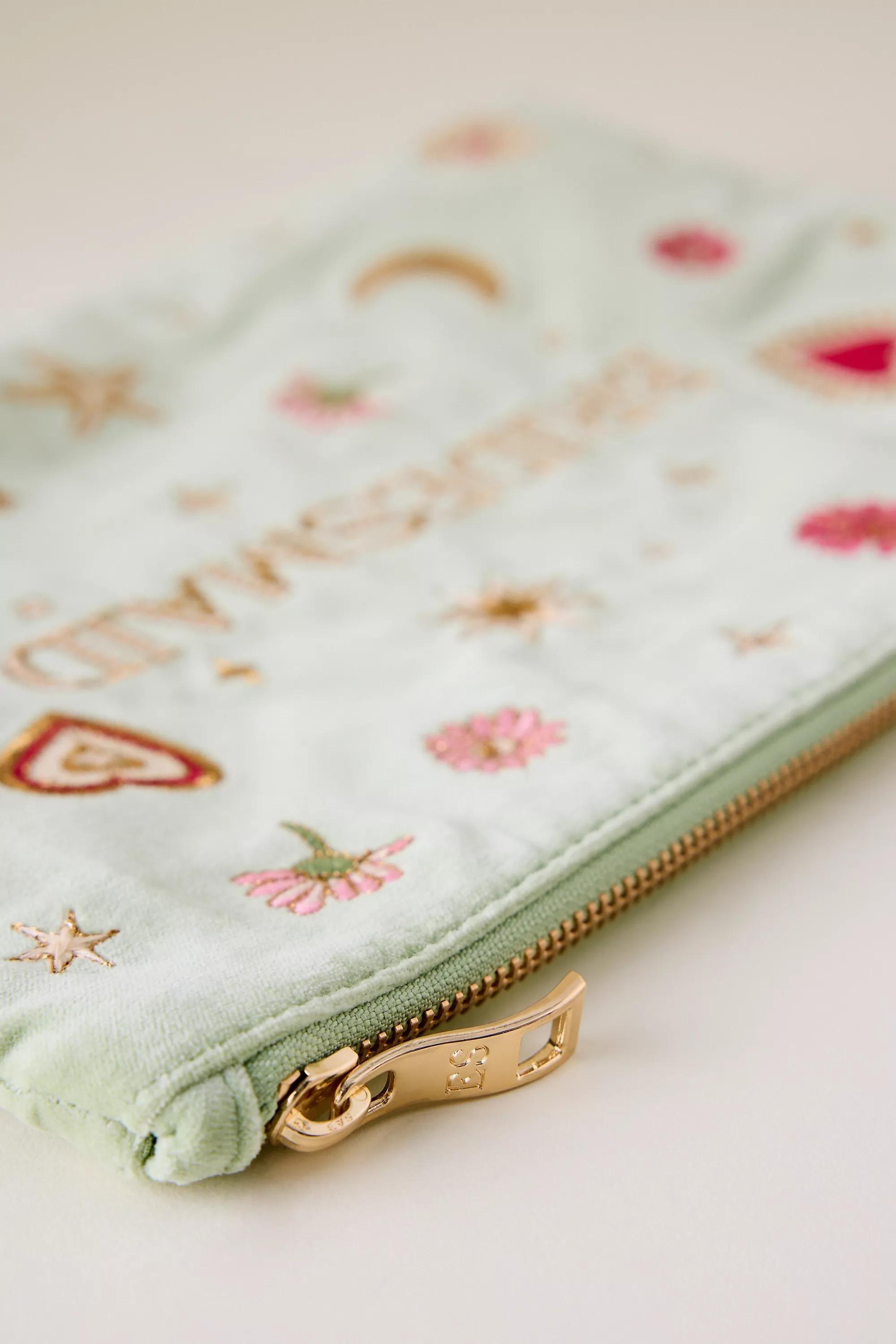 By Elizabeth Scarlett Bridesmaid Embroidered Pouch, Green, A501_0000, large image number 2