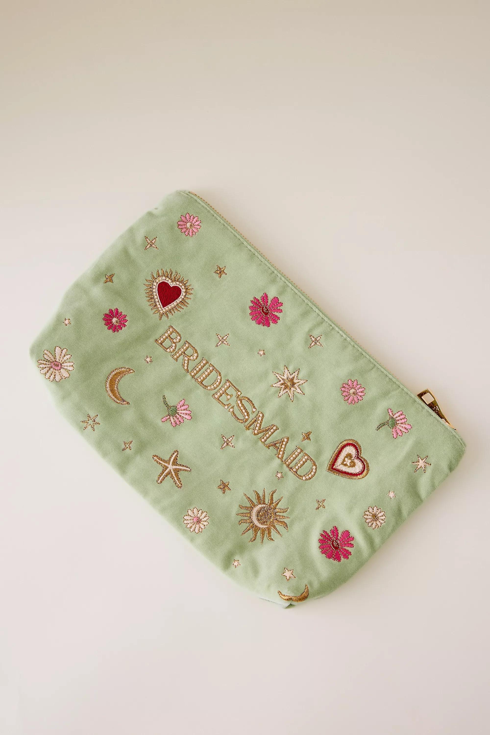 By Elizabeth Scarlett Bridesmaid Embroidered Pouch, Green, A501_0000, large image number 3