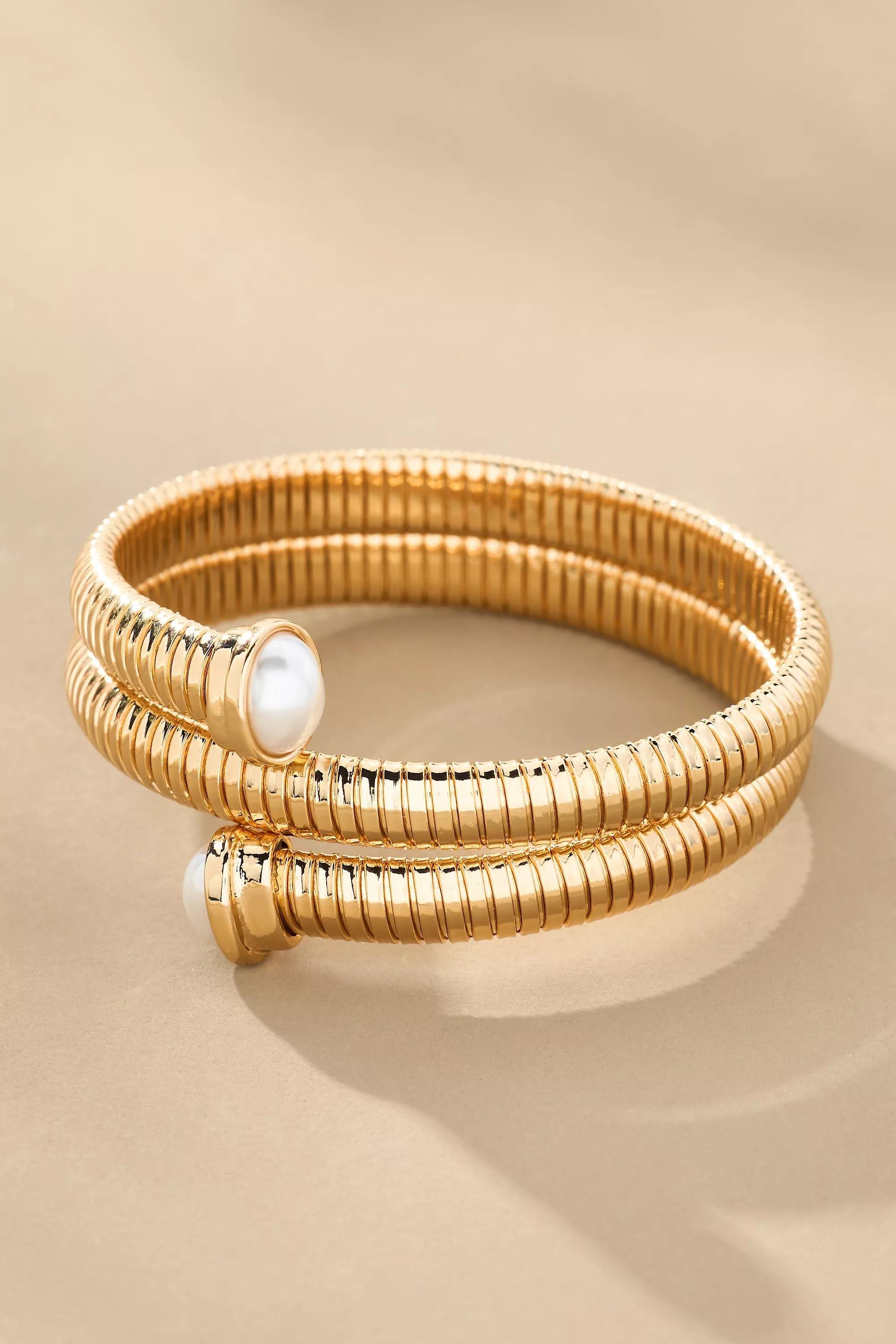 Herringbone Spiral Bracelet, Gold, A501_0070, large image number 0