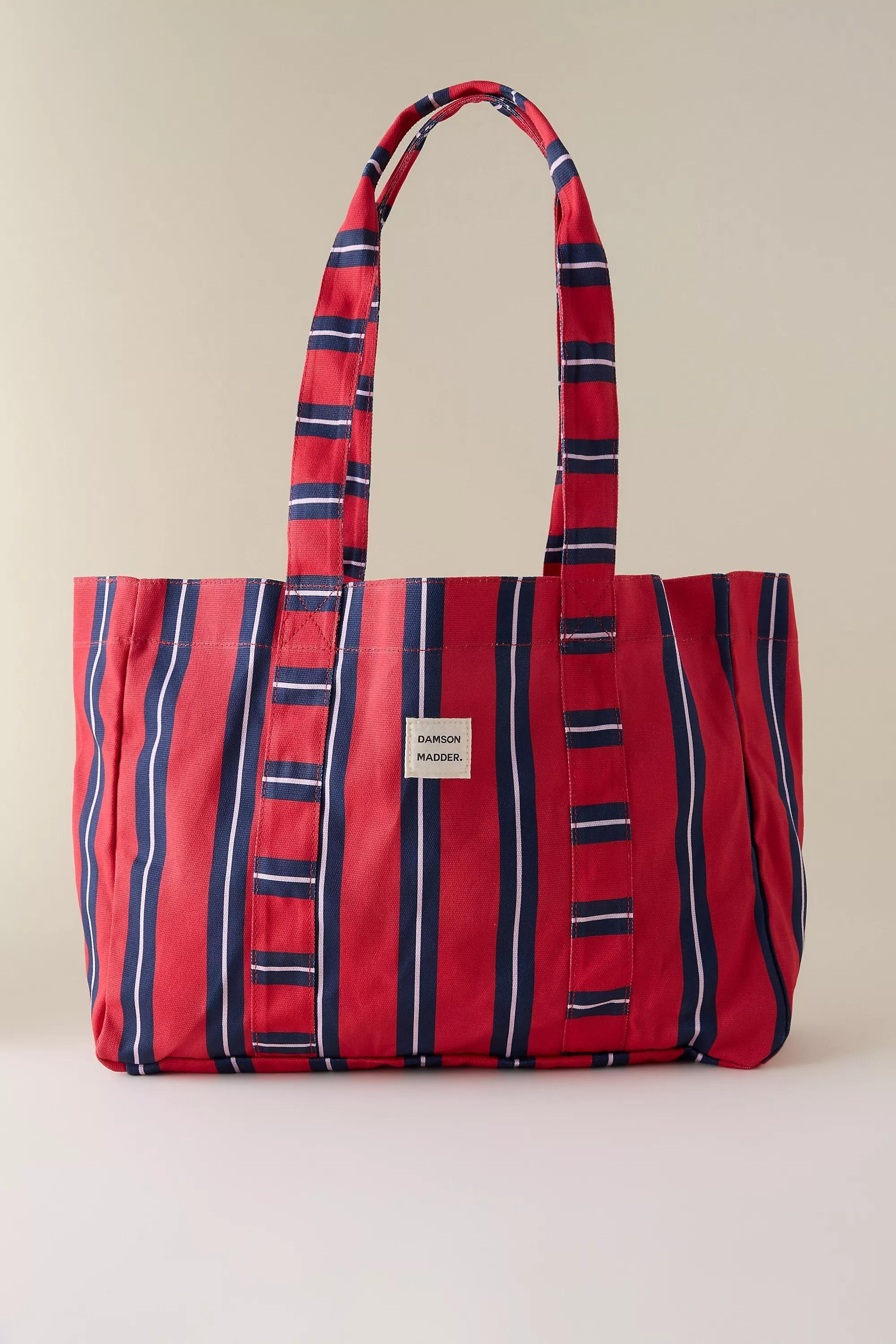 Damson Madder Stripe Canvas Tote Bag, Red, A501_0060, large image number 0