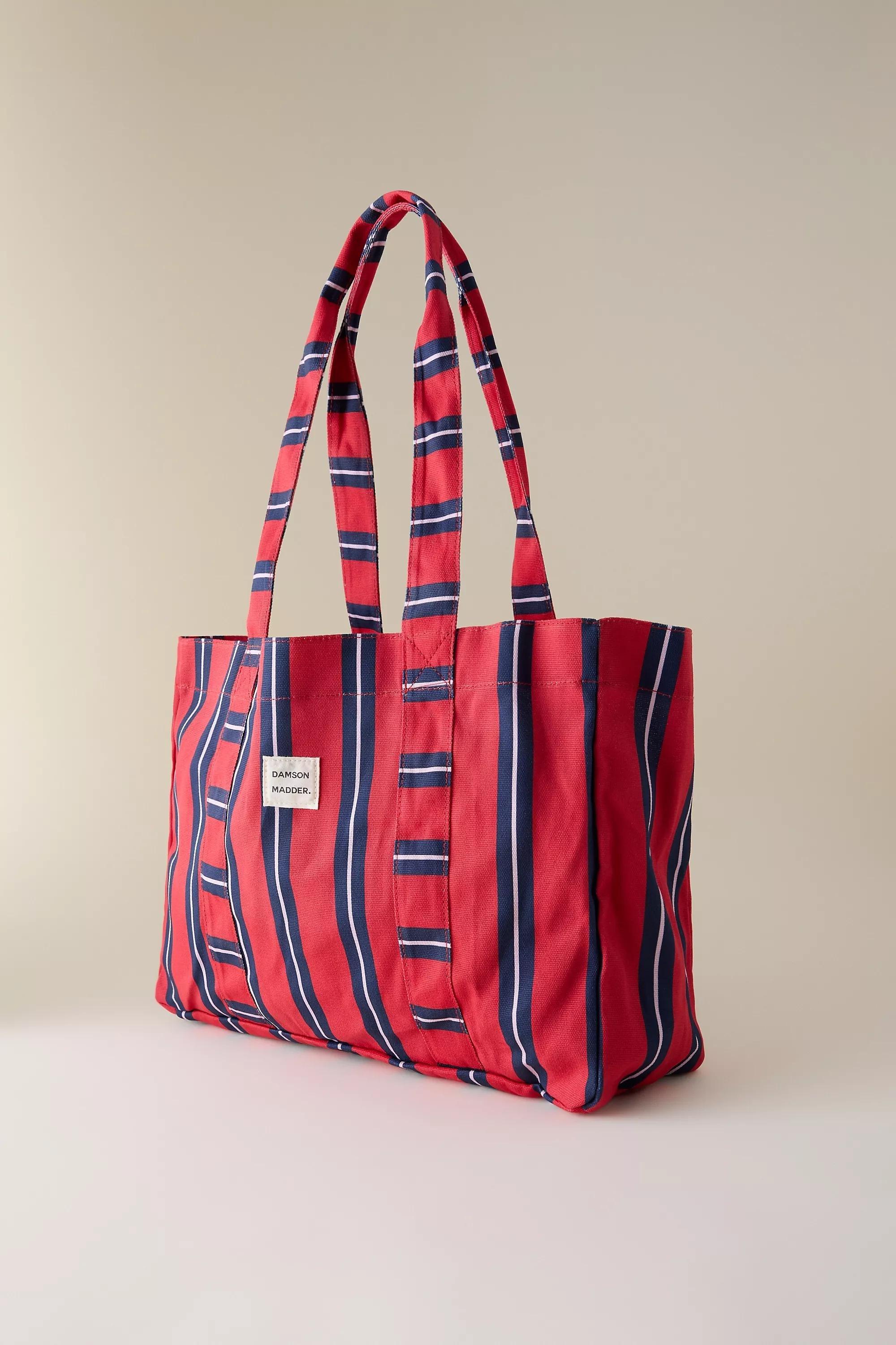 Damson Madder Stripe Canvas Tote Bag, Red, A501_0060, large image number 2