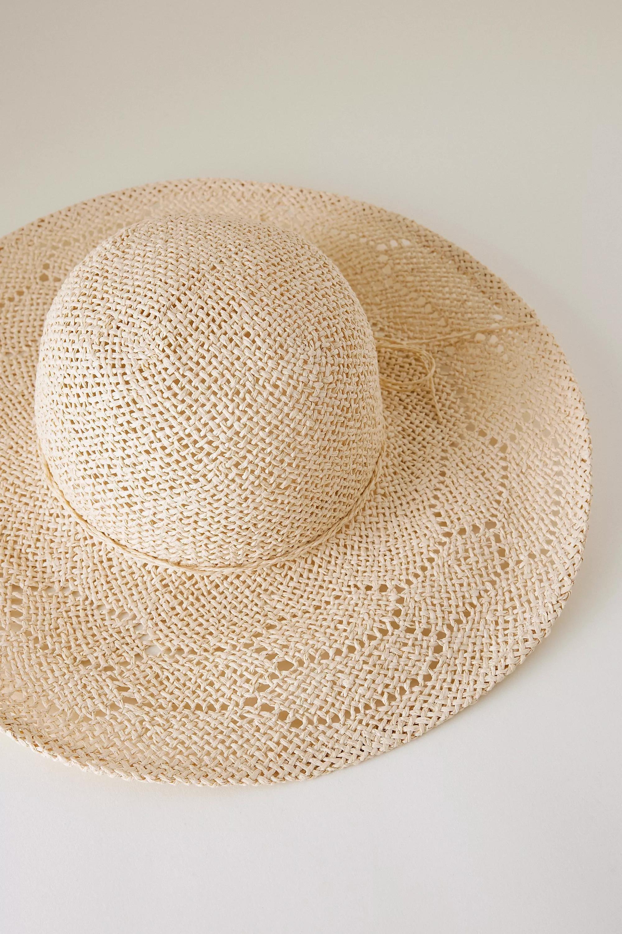 Beige Floppy Twist Straw Hat, A501_0014, large image number 1