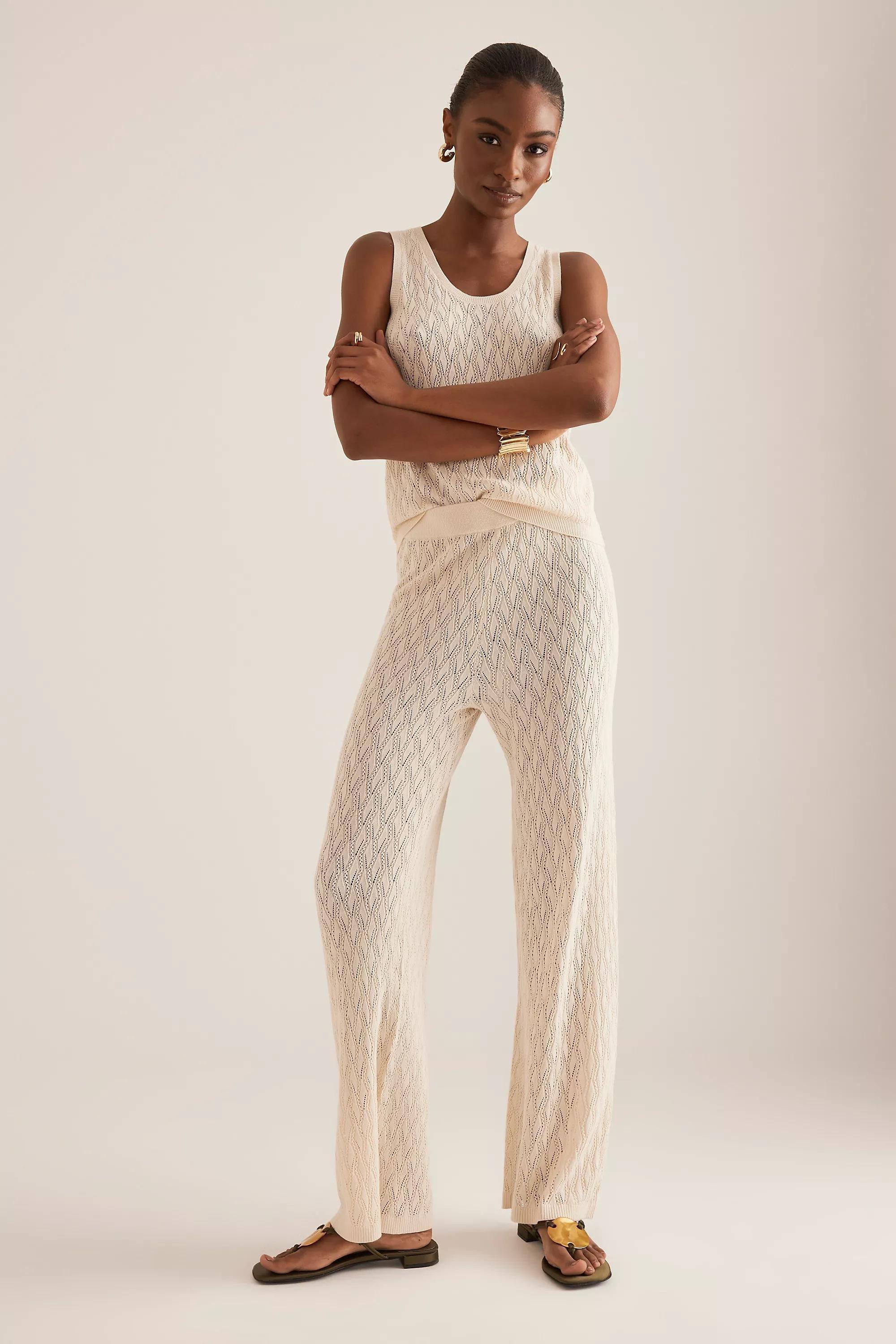 Selected Femme Agny High-Rise Knit Trousers, White, A501_0012, large image number 0