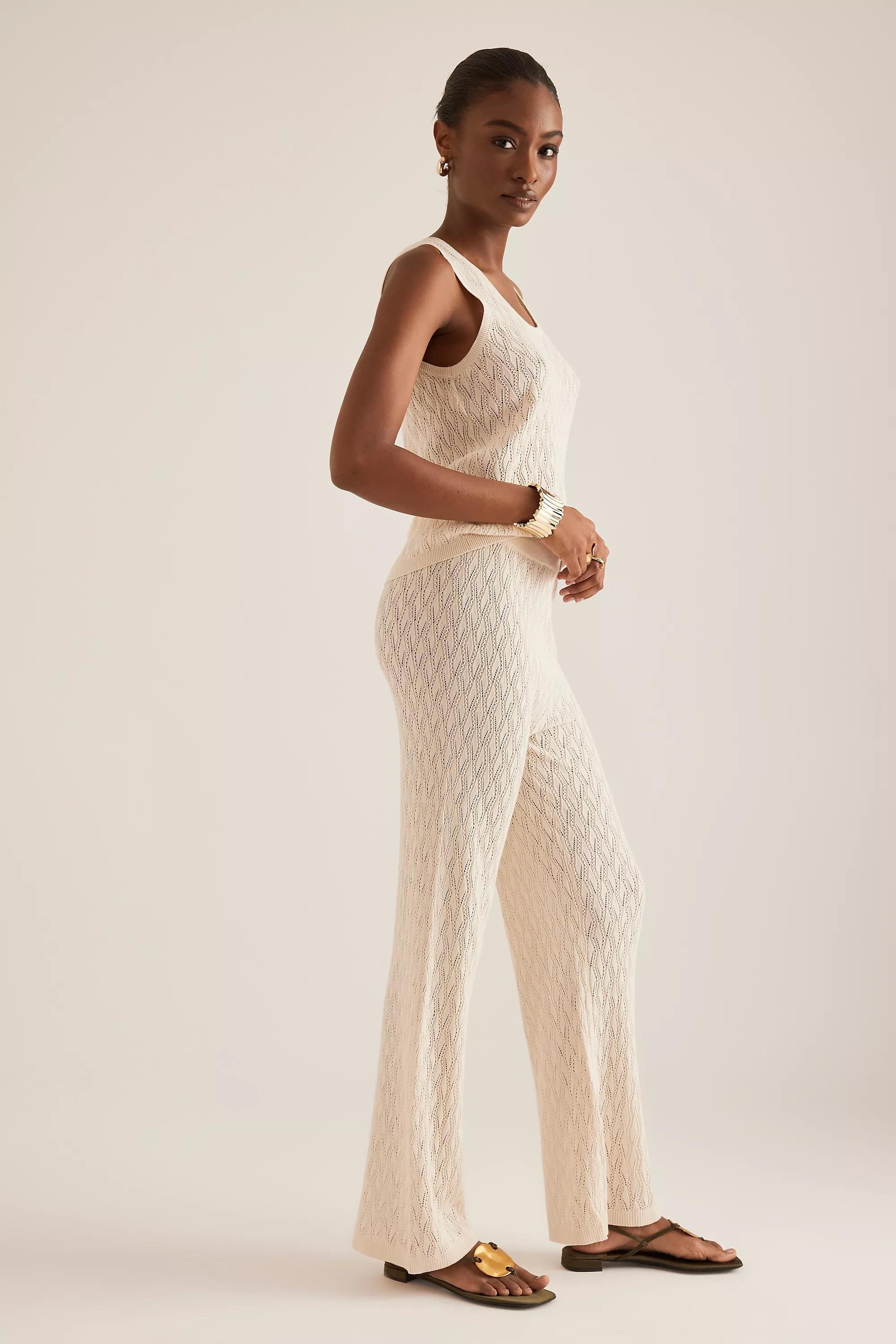 Selected Femme Agny High-Rise Knit Trousers, White, A501_0012, large image number 2