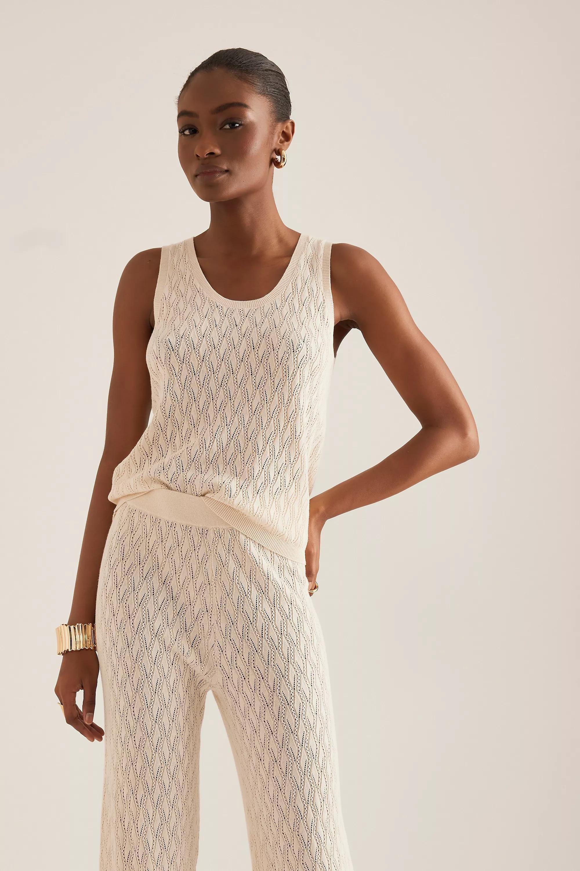 Anthropologie Textured Knit Cropped Top, Cream, A501_0012, medium