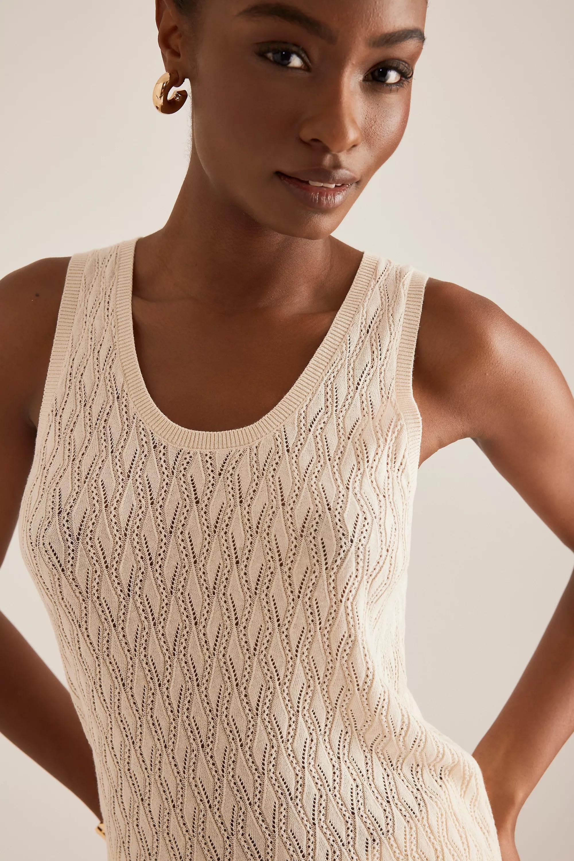 Anthropologie Textured Knit Cropped Top, Cream, A501_0012, medium