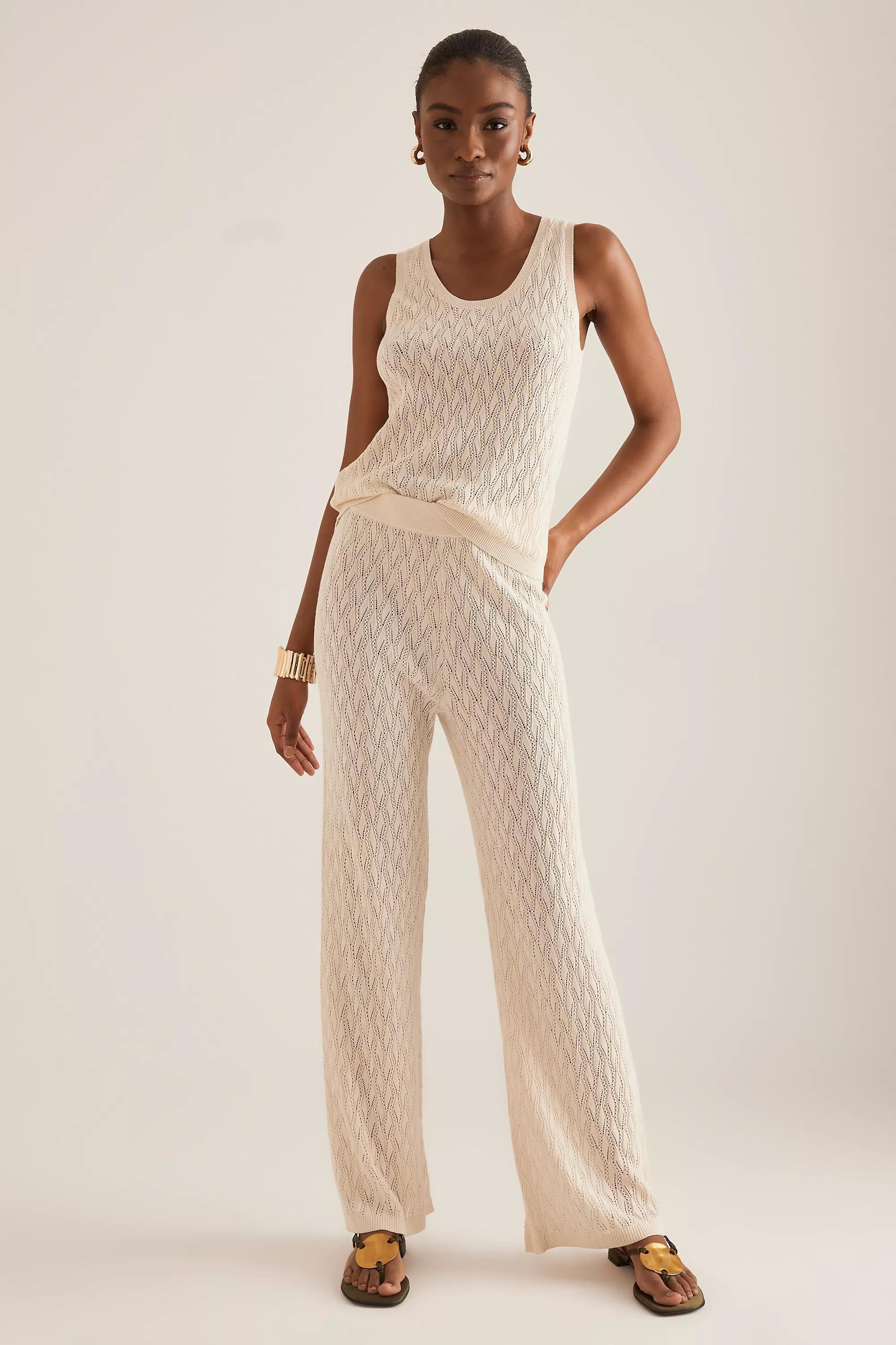 Anthropologie Textured Knit Cropped Top, Cream, A501_0012, medium