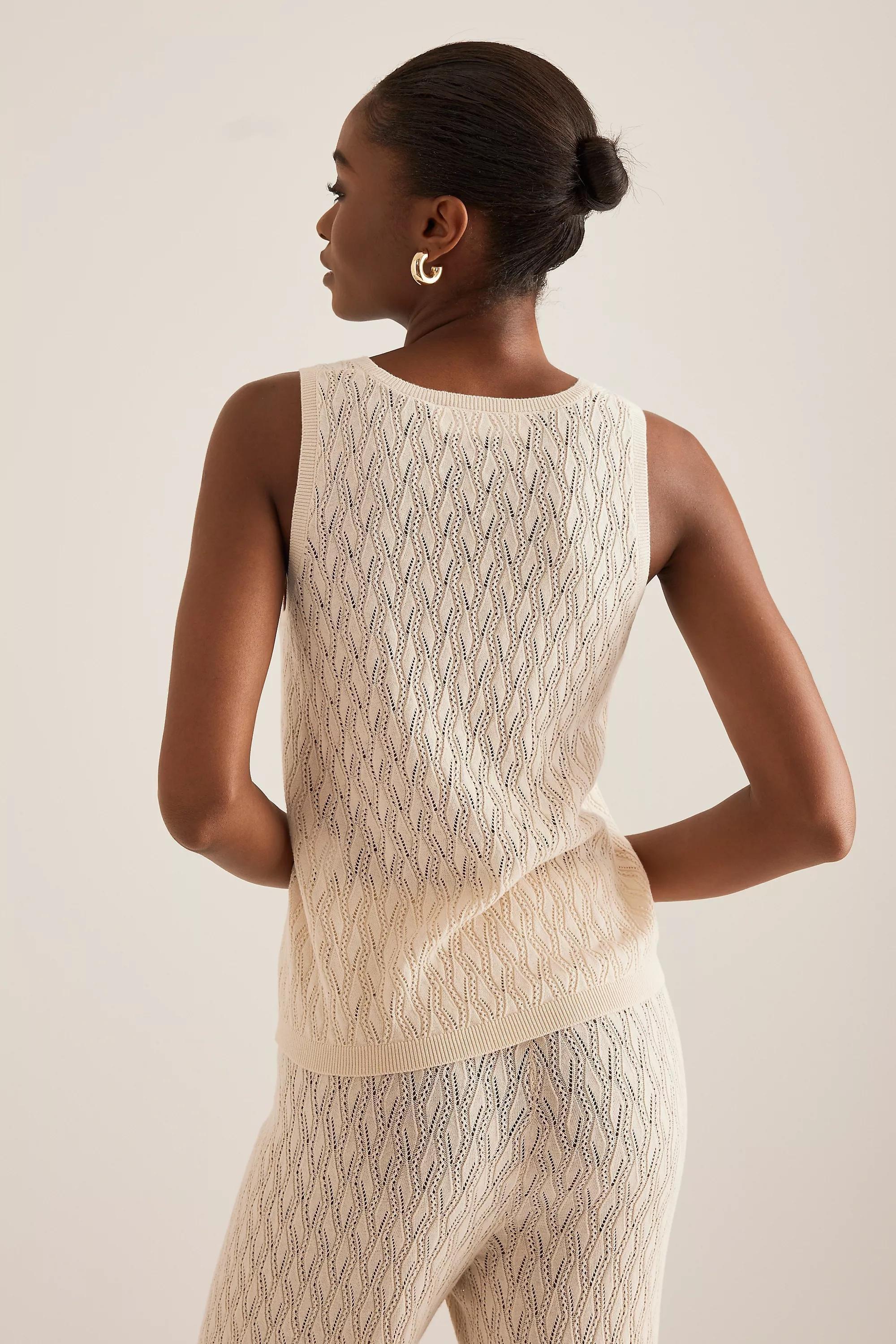 Cream Slf Agny U-Neck Knit Top, , large image number 3