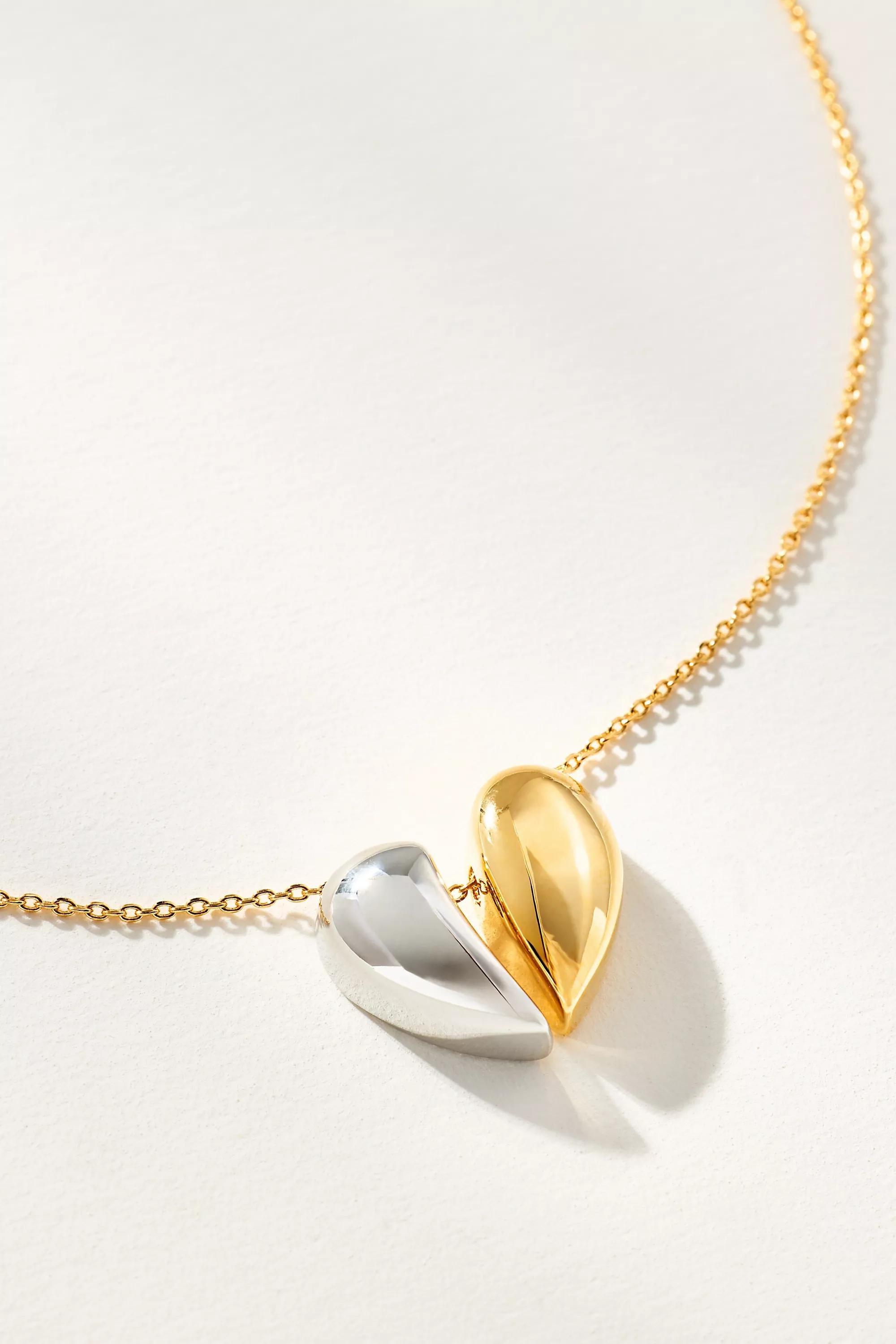 Mixed Metal Puffy Heart Charm Necklace, Multicolour, A501_0000, large image number 2