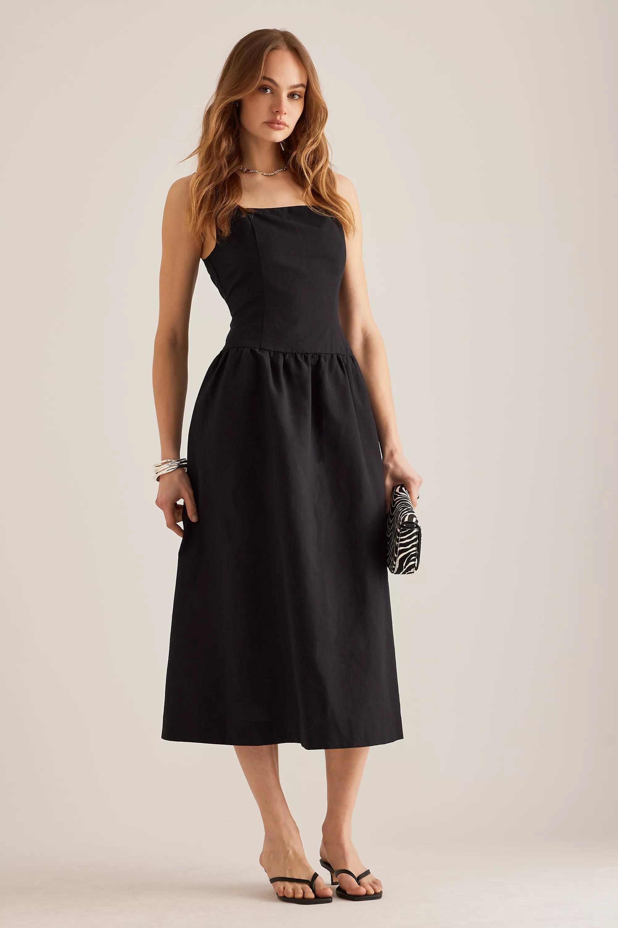 Anthropologie Dress Women Plain A-Line Midi, Black, , large image number 0