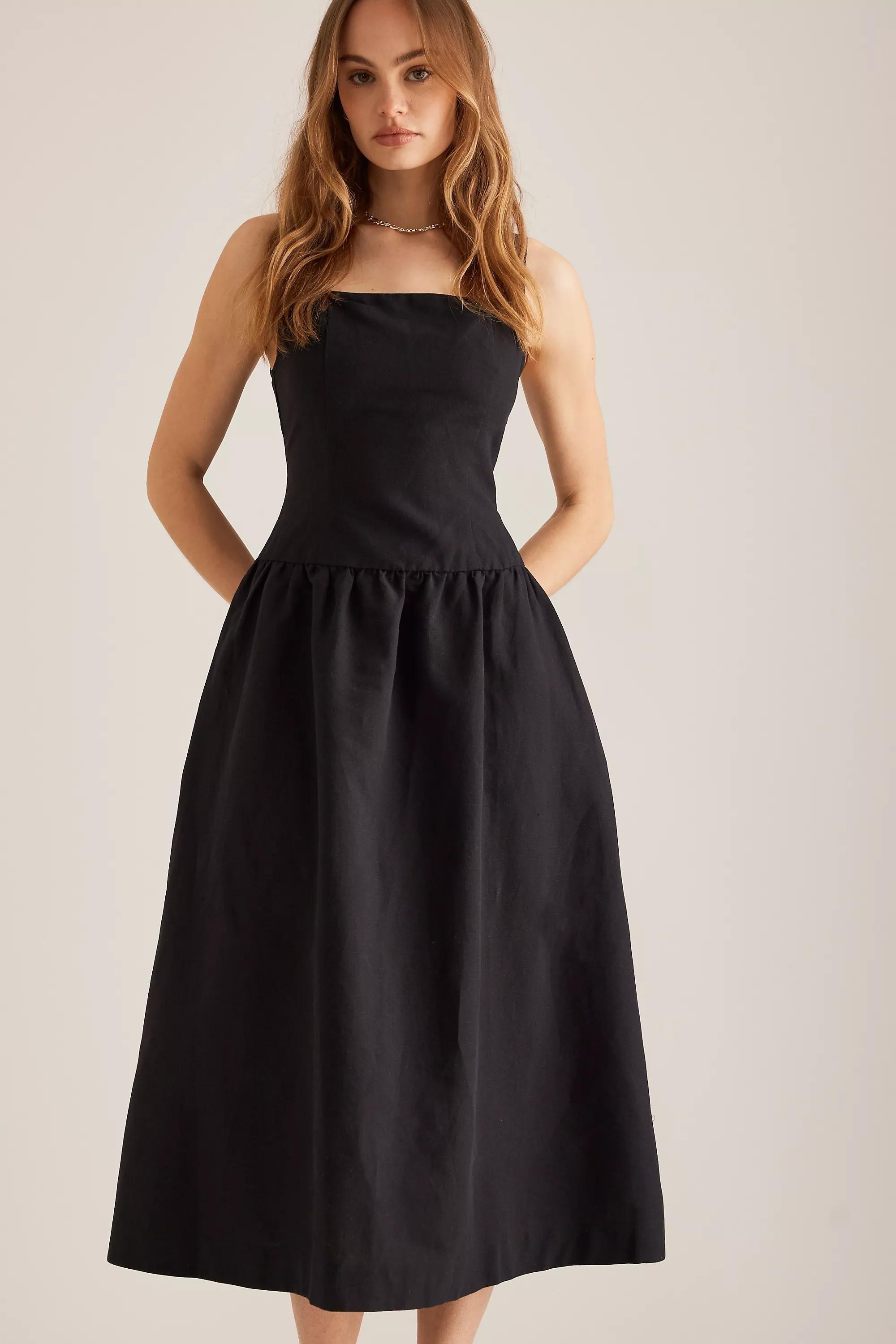 Anthropologie Dress Women Plain A-Line Midi, Black, , large image number 2