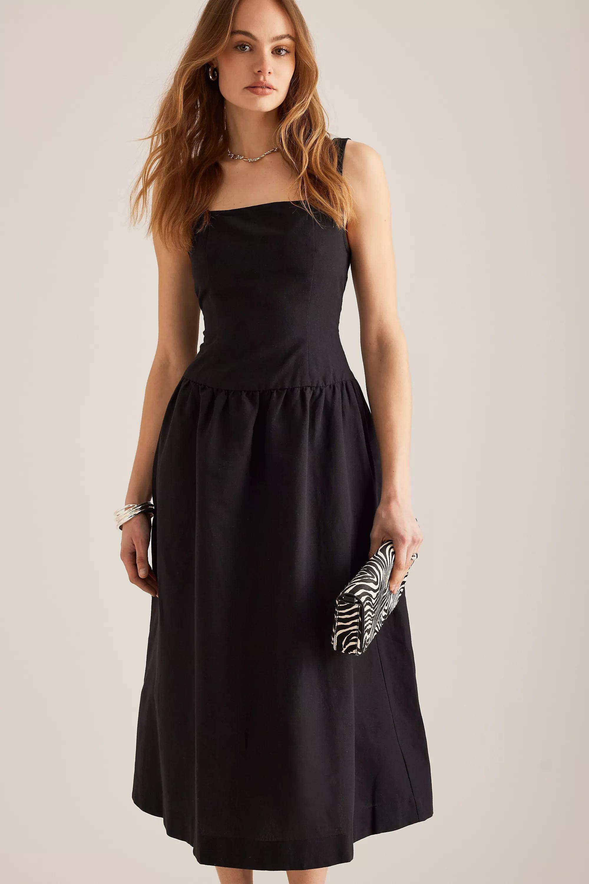 Anthropologie Dress Women Plain A-Line Midi, Black, , large image number 4