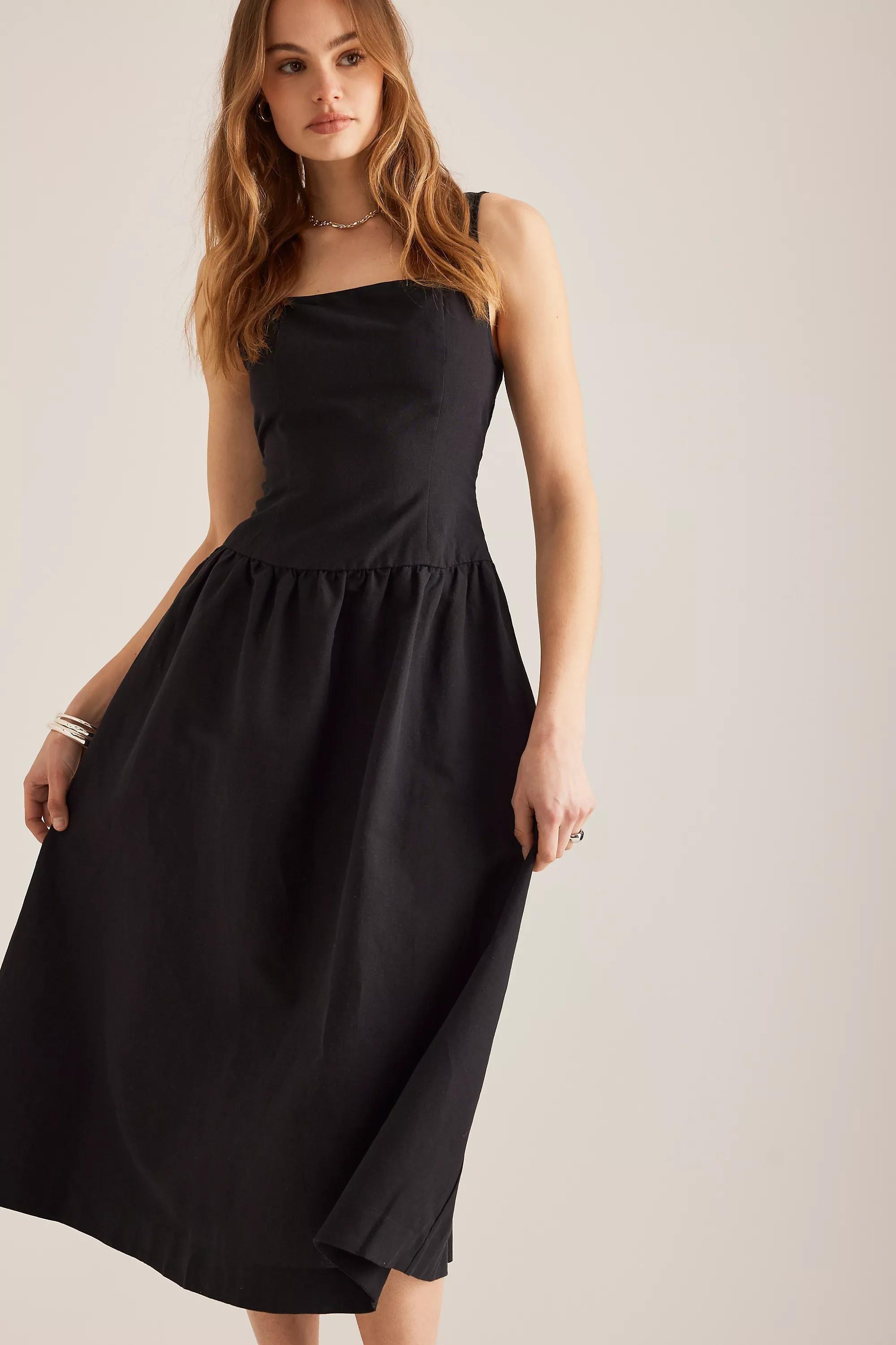 Anthropologie Dress Women Plain A-Line Midi, Black, , large image number 5