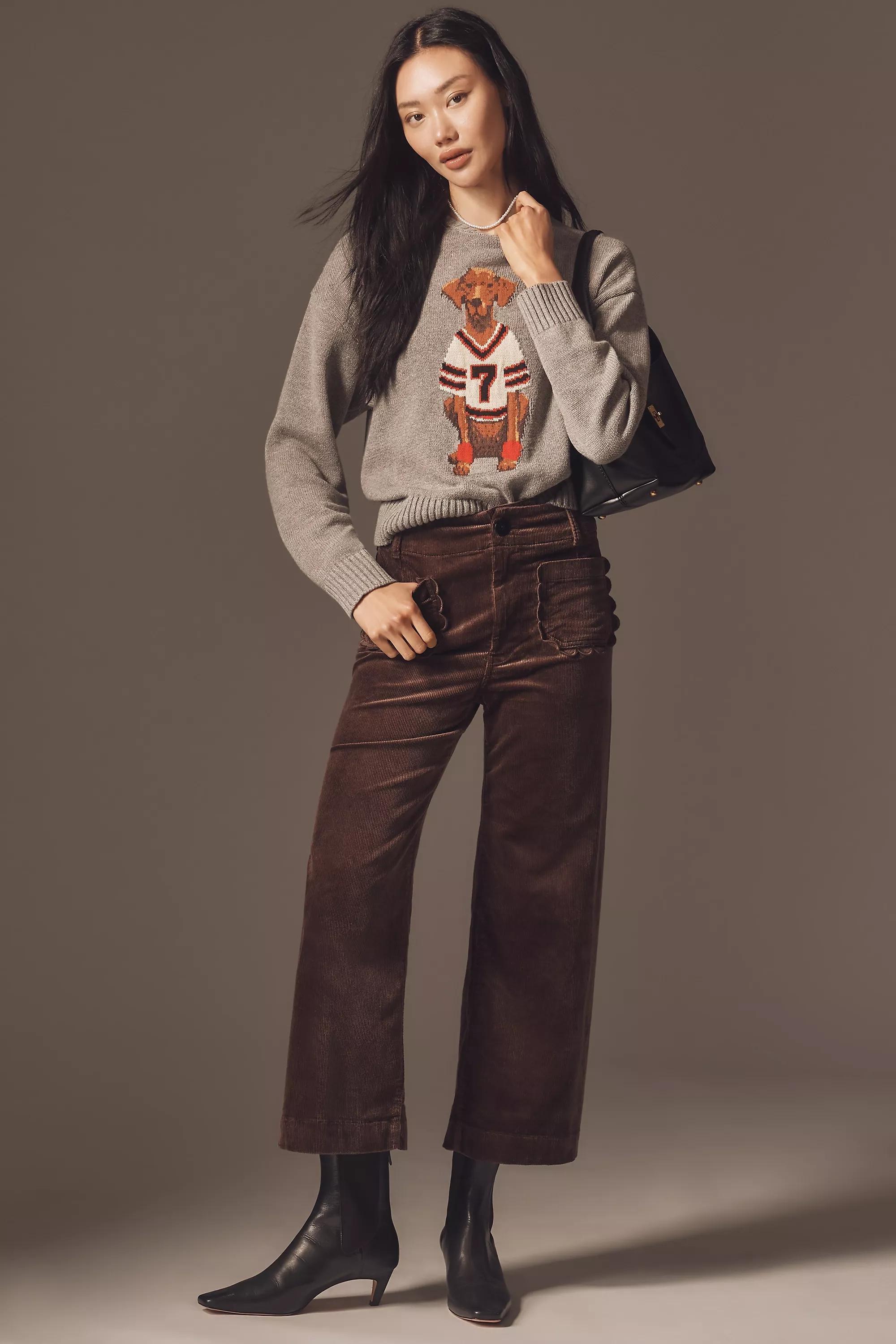 By Maeve The Colette Corduroy Crop Wide-Leg Pants, Brown, A501_0020, large image number 0