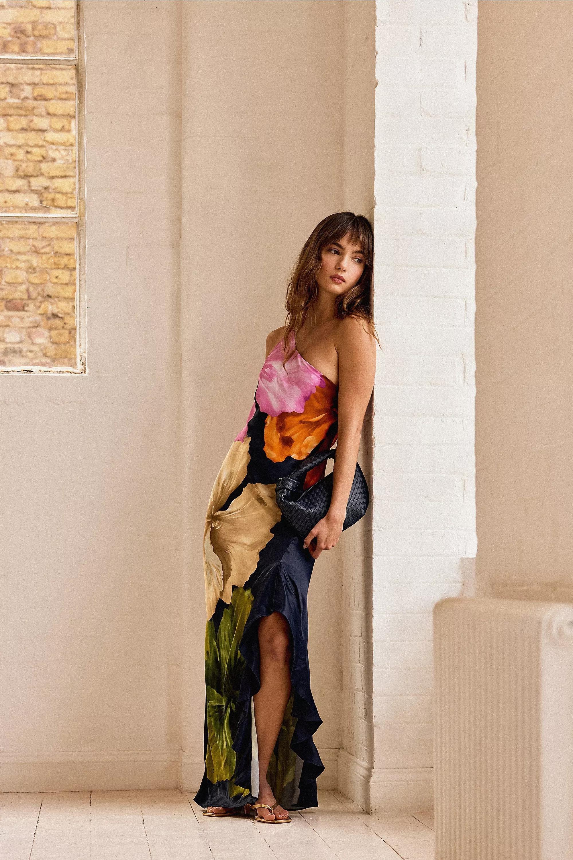 By Anthropologie One-Shoulder Maxi Slip Dress, Navy, A501_0041, large image number 1