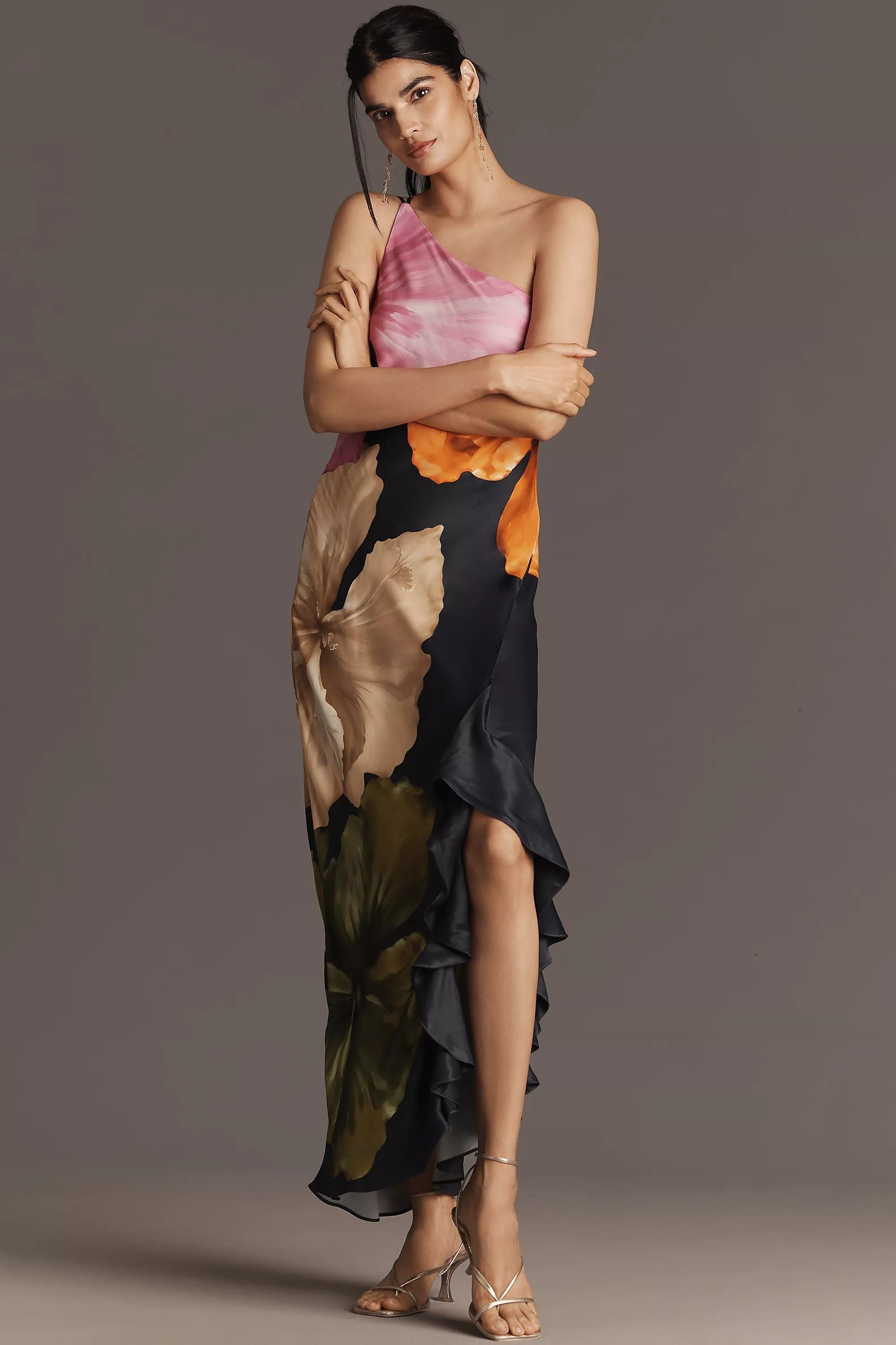 By Anthropologie One-Shoulder Maxi Slip Dress, Navy, A501_0041, large image number 4