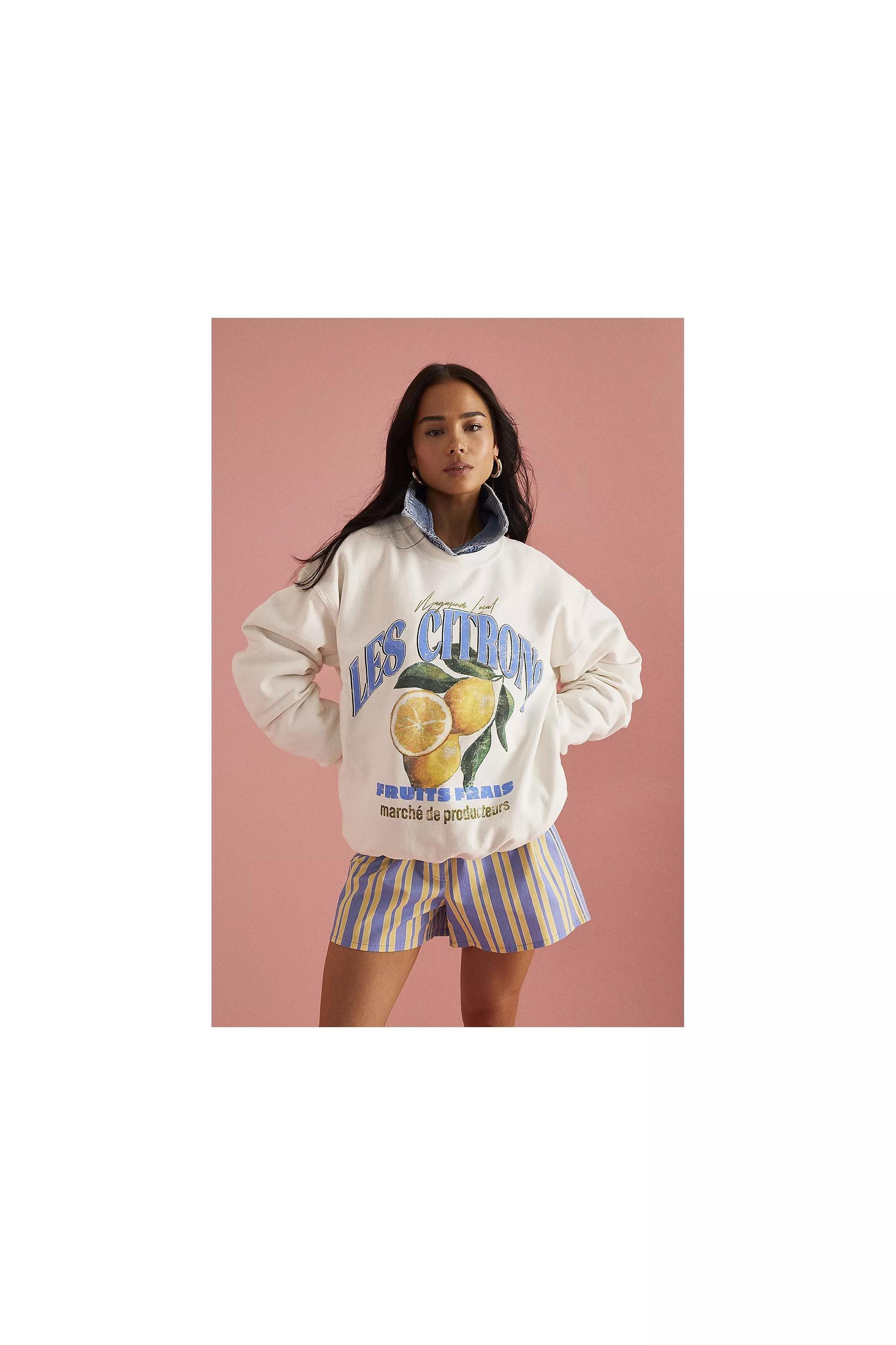 By Anthropologie Les Citrons Graphic Sweatshirt, Beige, , large image number 0