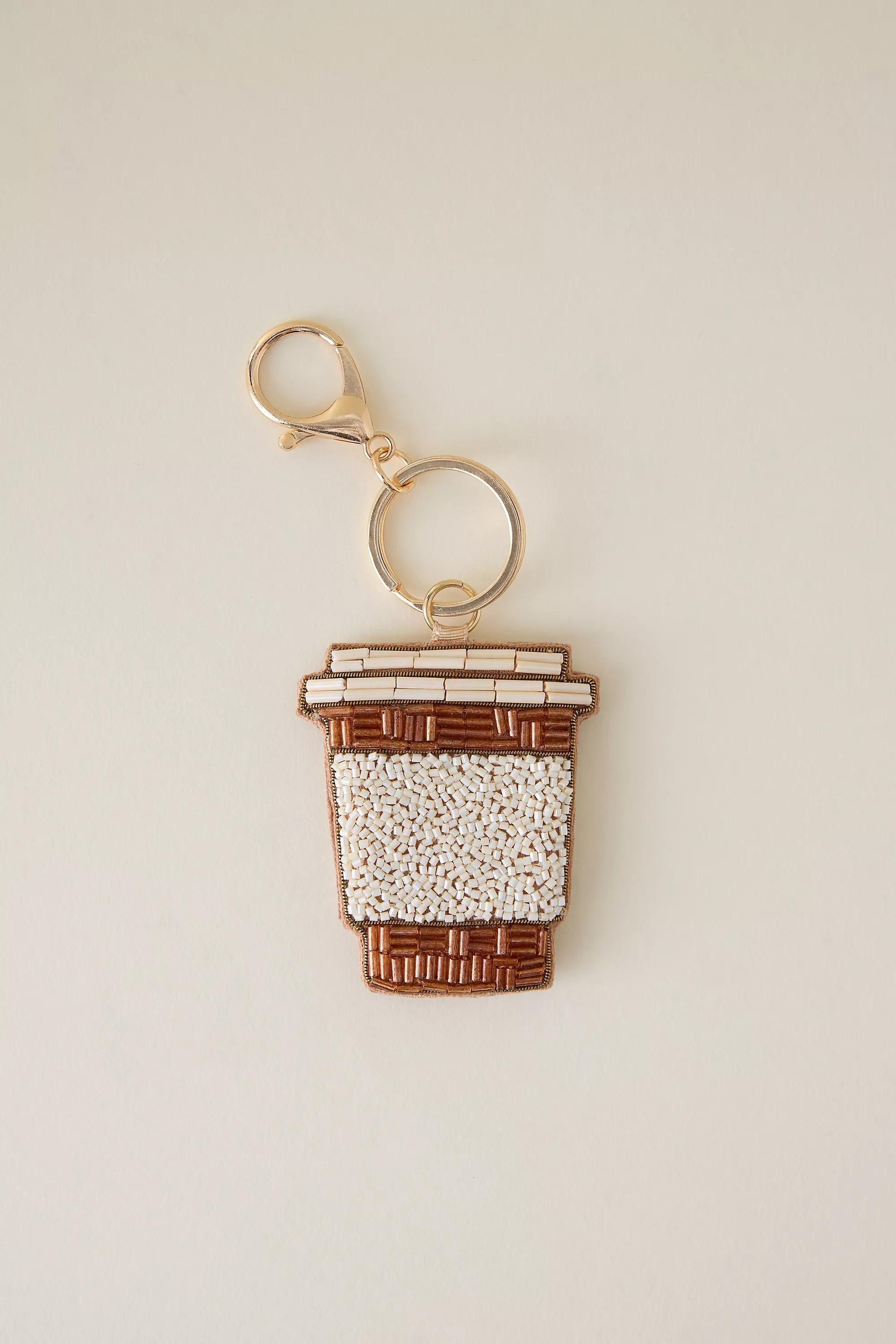Beaded Coffee Bag Charm, Brown, A501_0224, medium
