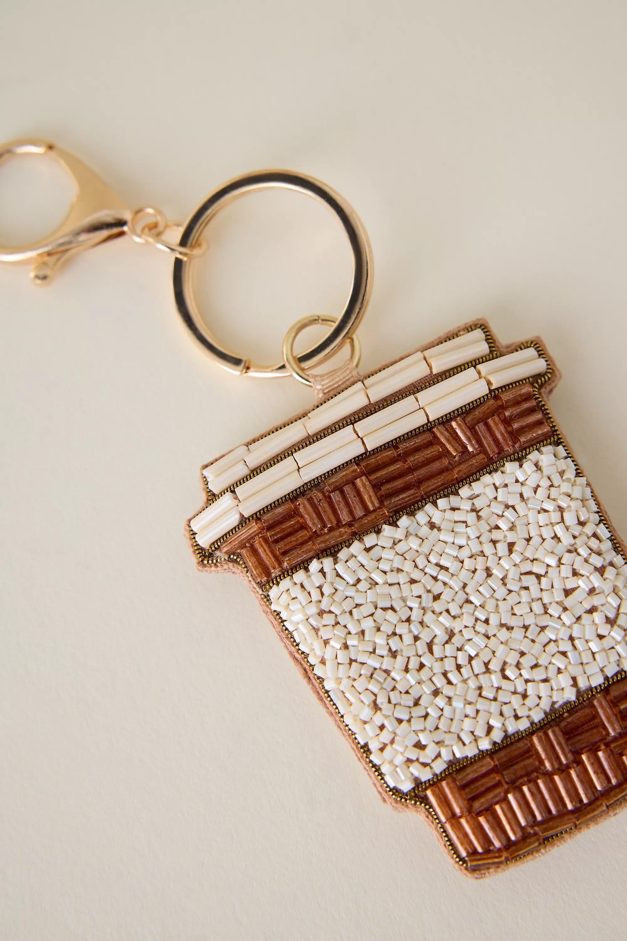 Beaded Coffee Bag Charm, Brown, A501_0224, medium