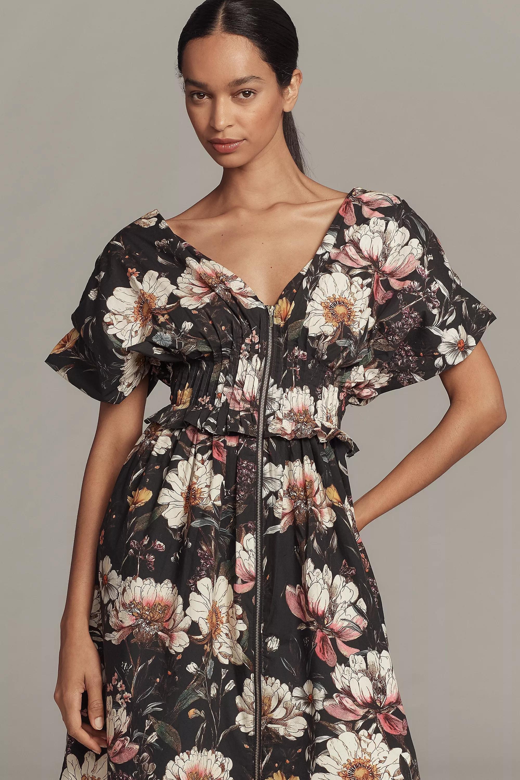 BLACK PATTERN By Anthropologie V-Neck Zip-Front Midi Dress, A501_0009, large image number 2