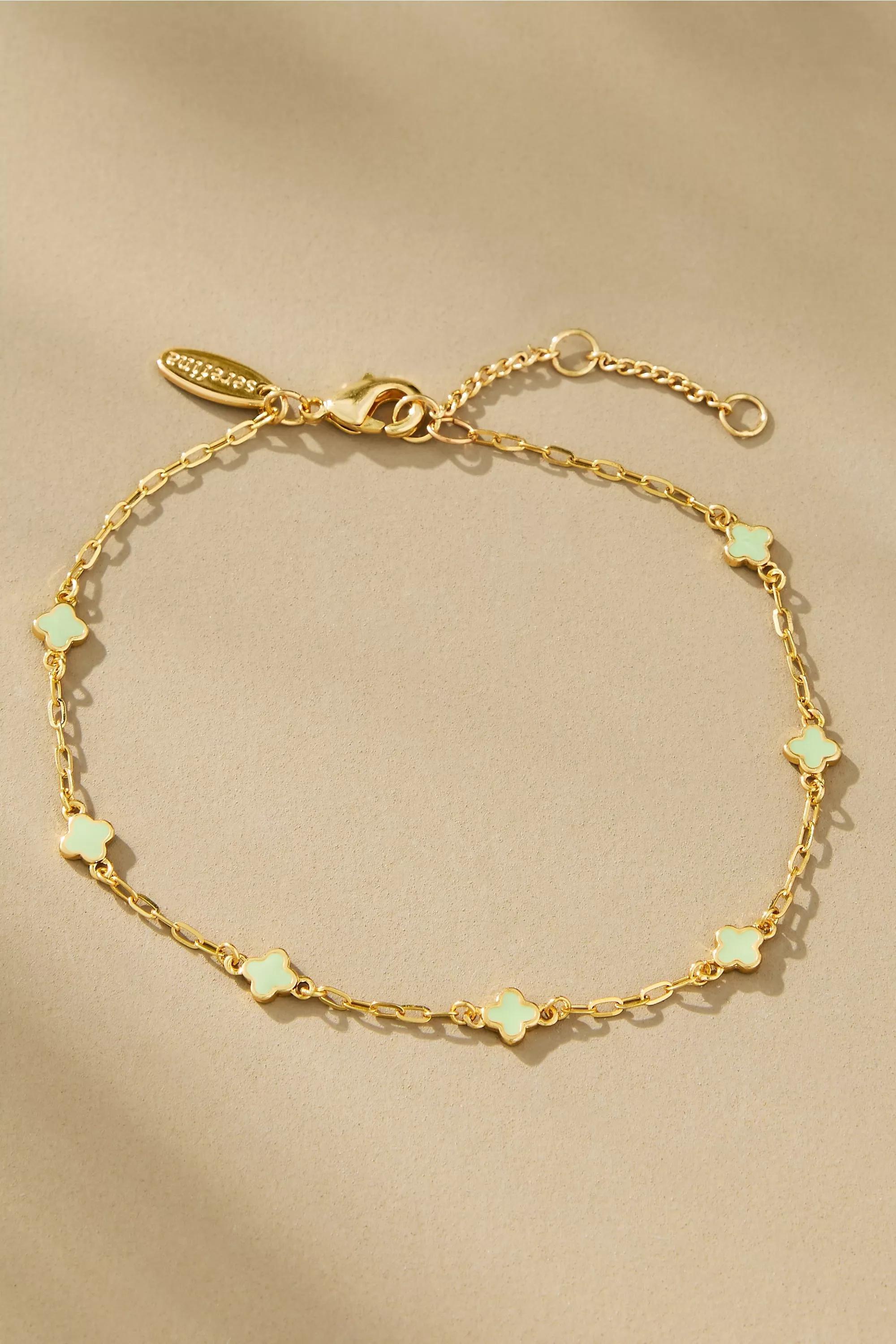 Clover Chain Wrap Bracelet, Green, A501_0098, medium