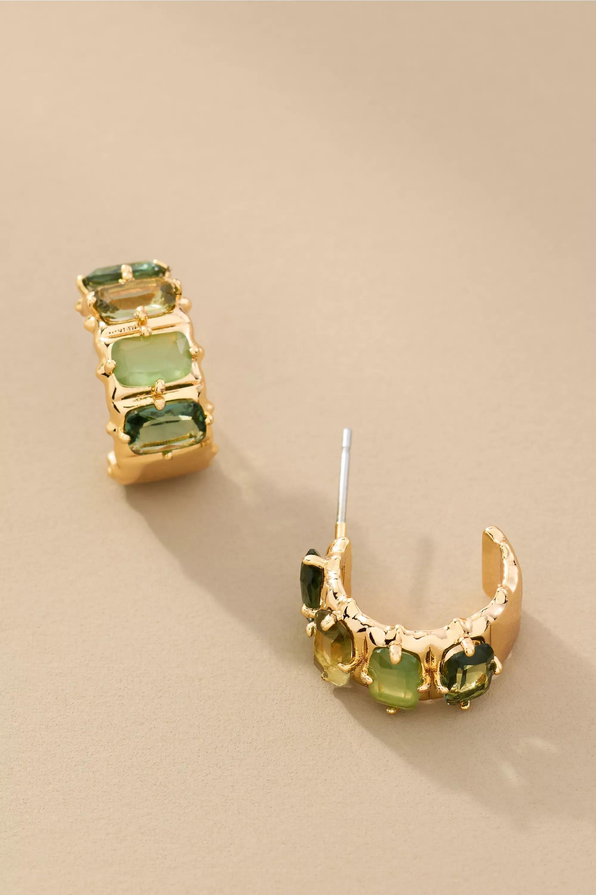 Baguette Huggie Hoop Earrings, Crystal, A501_0030, large image number 0