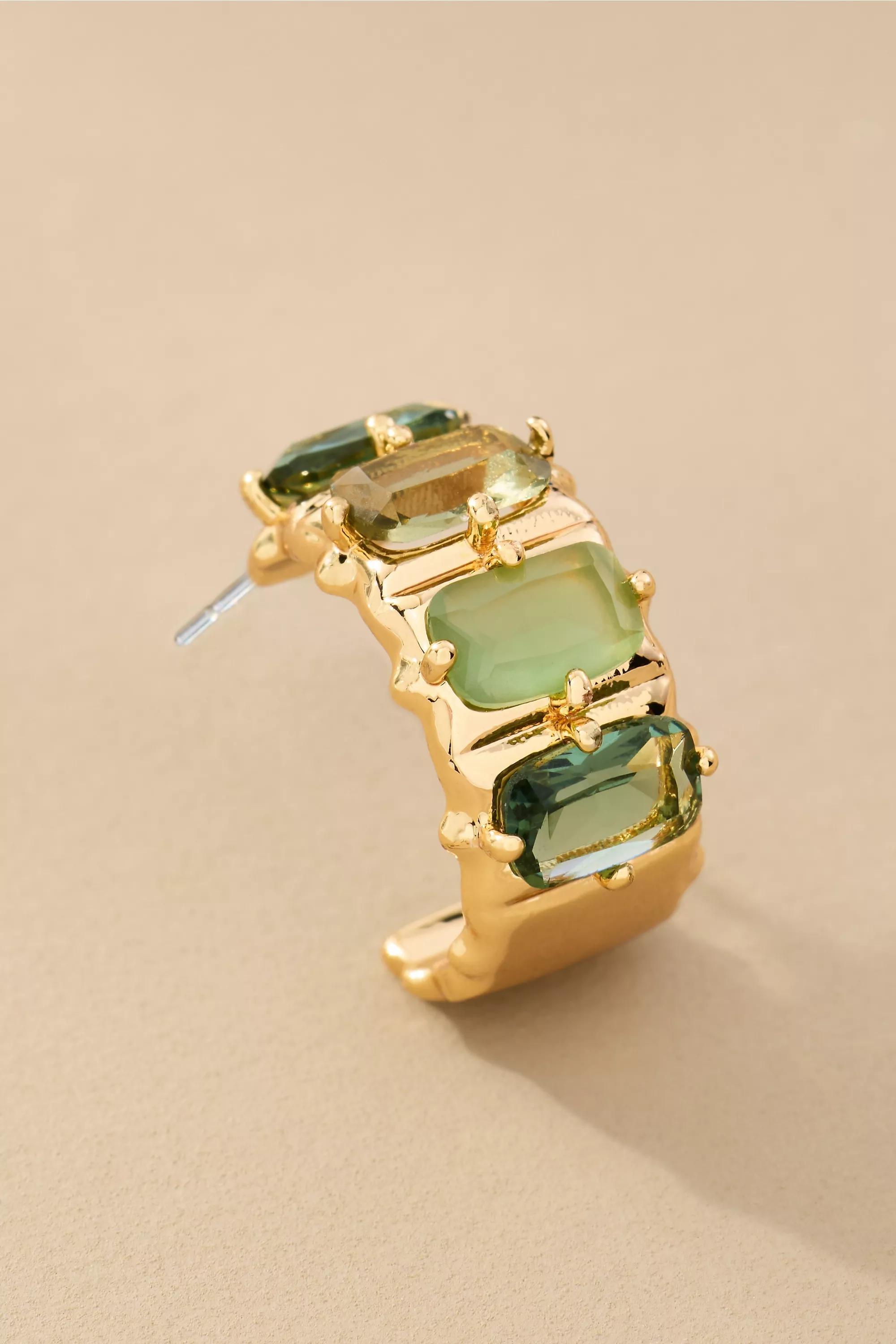 Baguette Huggie Hoop Earrings, Crystal, A501_0030, large image number 1