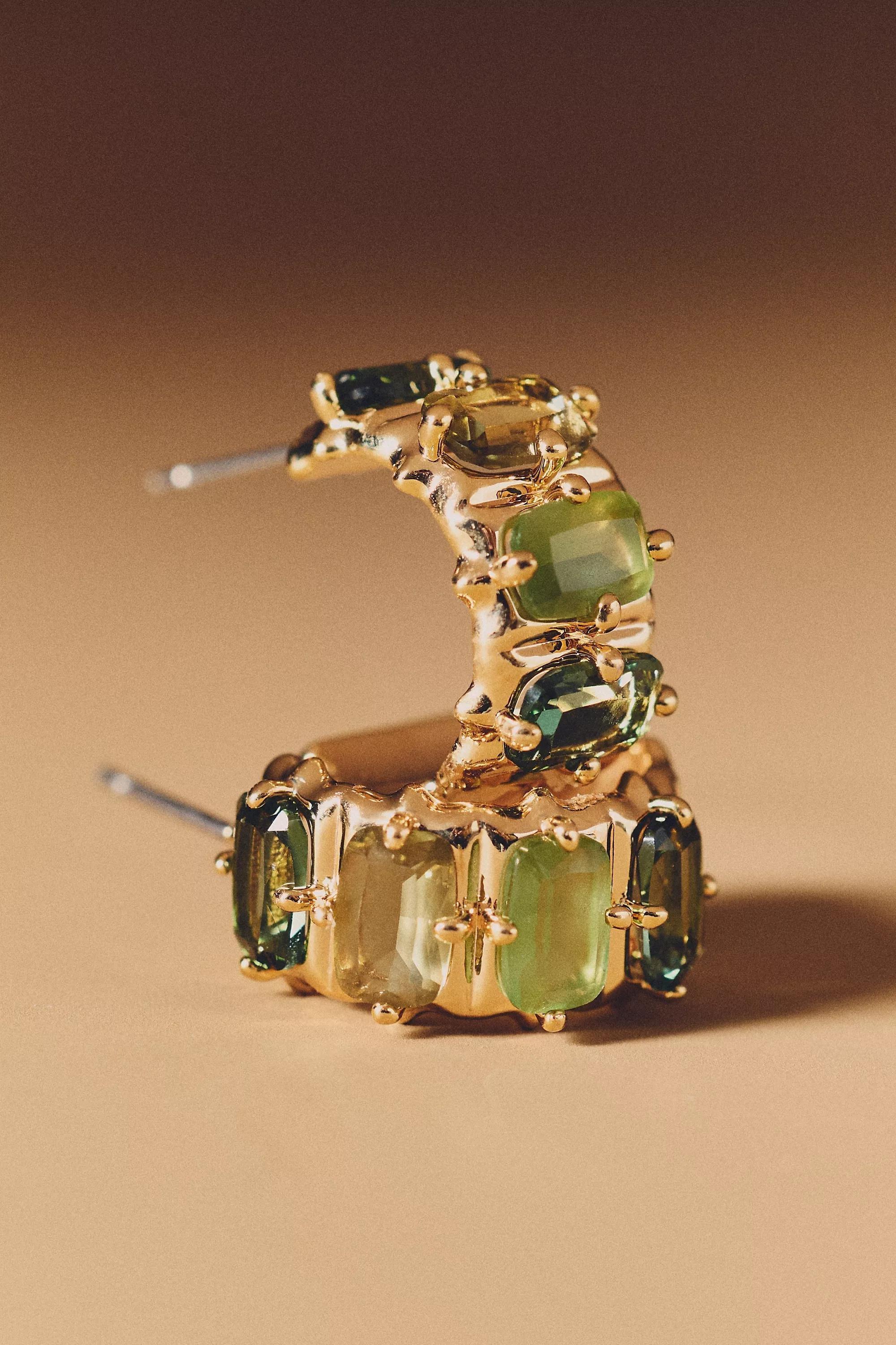 Baguette Huggie Hoop Earrings, Crystal, A501_0030, large image number 2