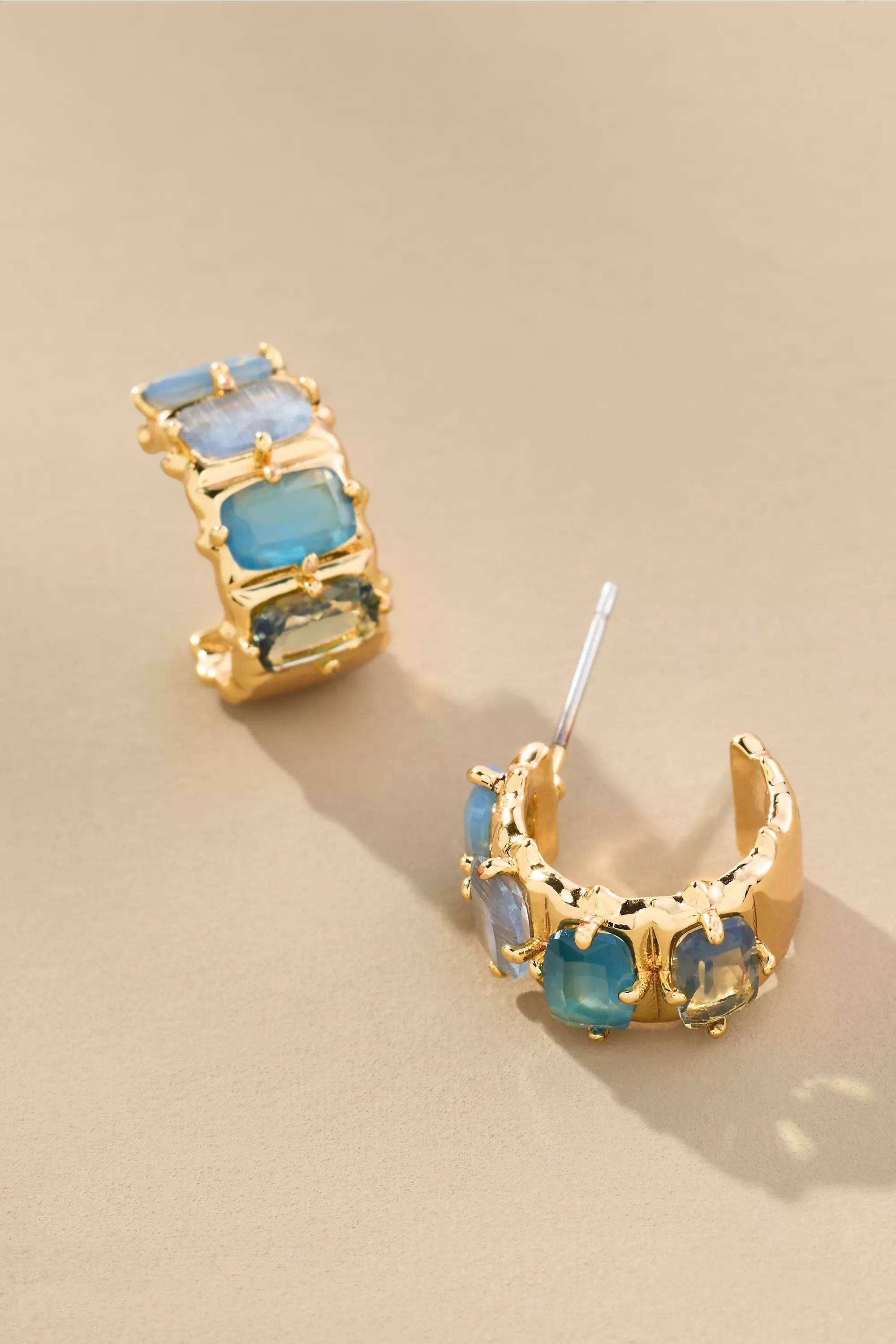 Baguette Huggie Hoop Earrings, Crystal, A501_0044, large image number 0