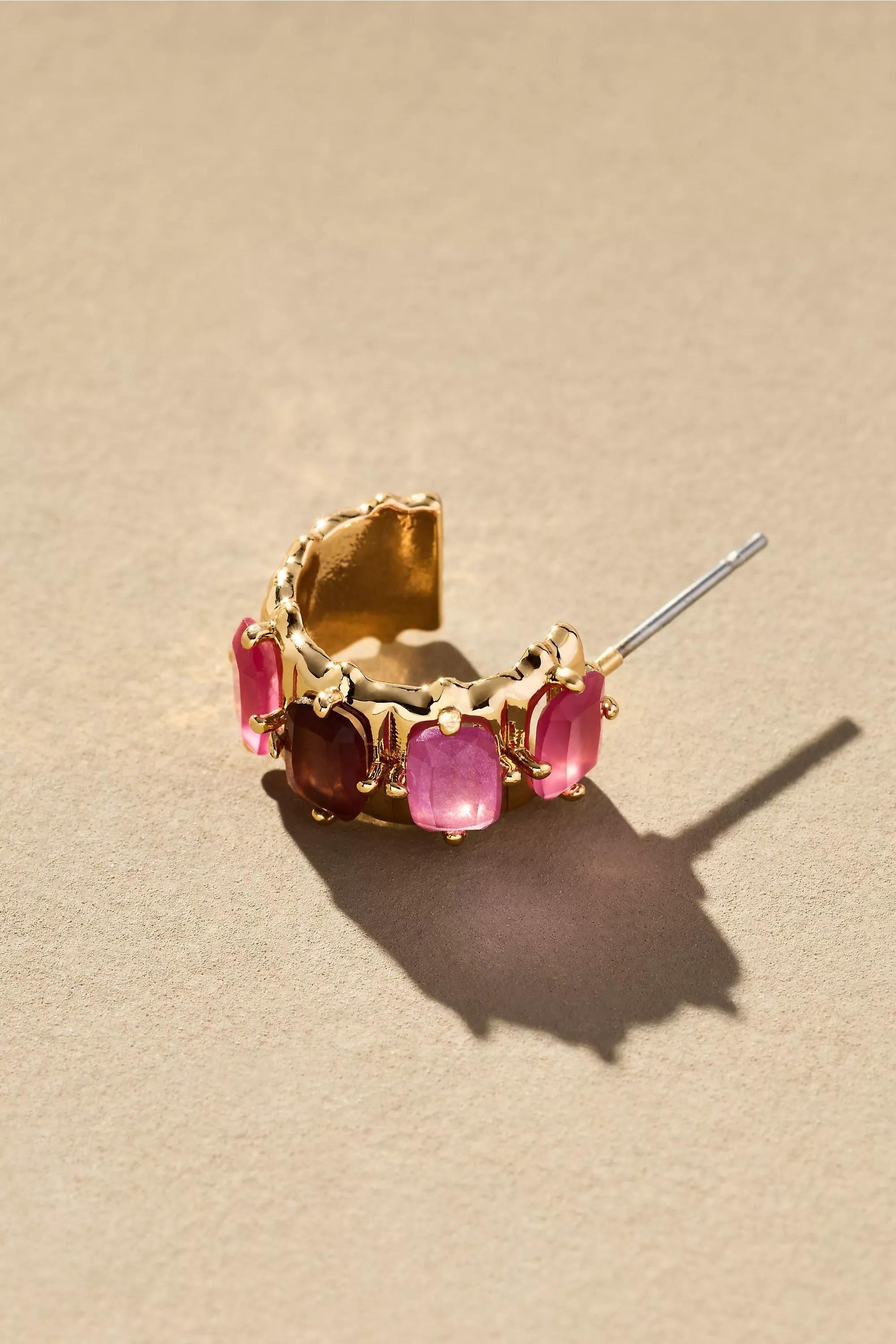 Crystal Baguette Huggie Hoop Earrings, Purple, A501_0062, large image number 1