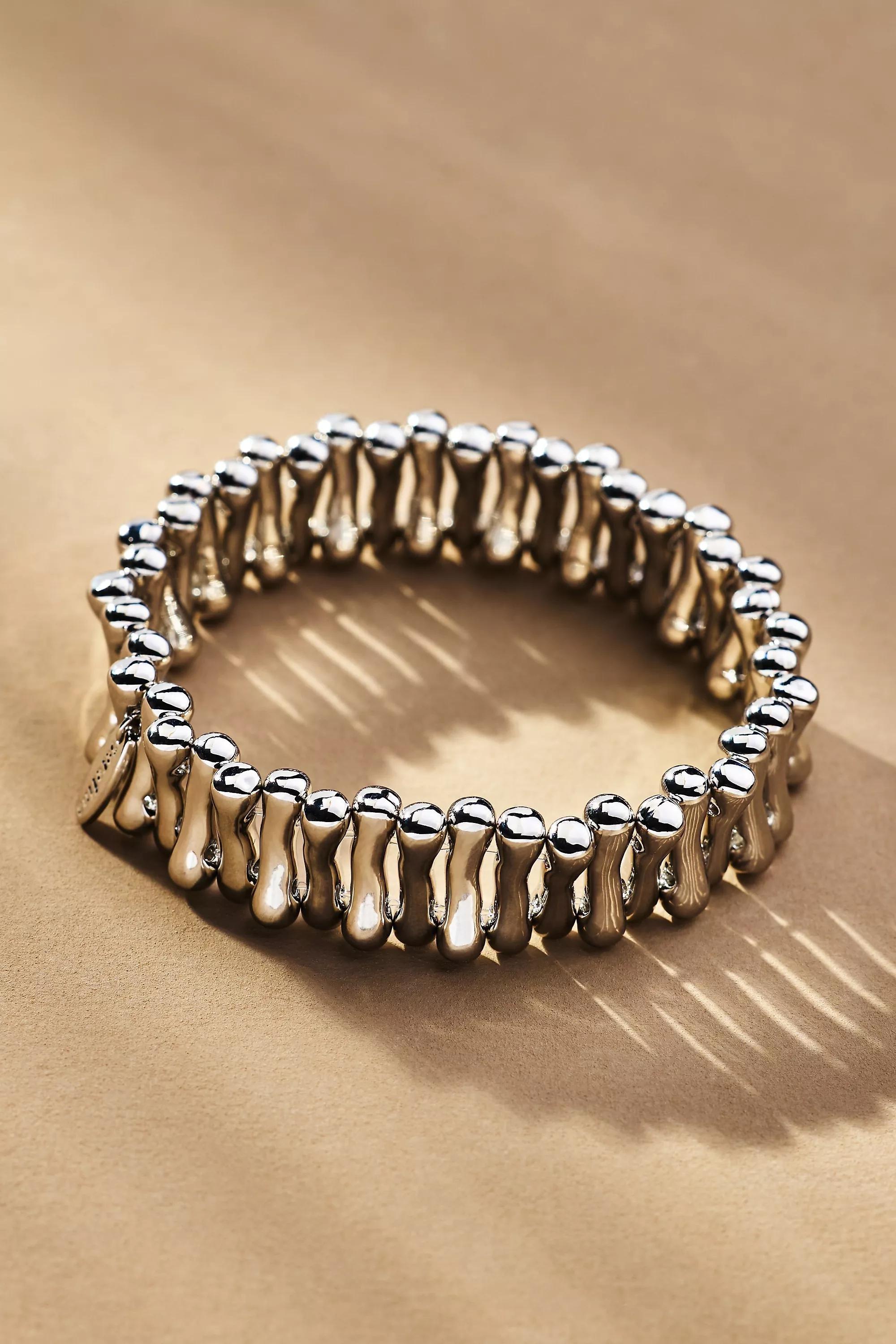SILVER Ribbed Metal Stretch Bracelet, A501_0007, large image number 0