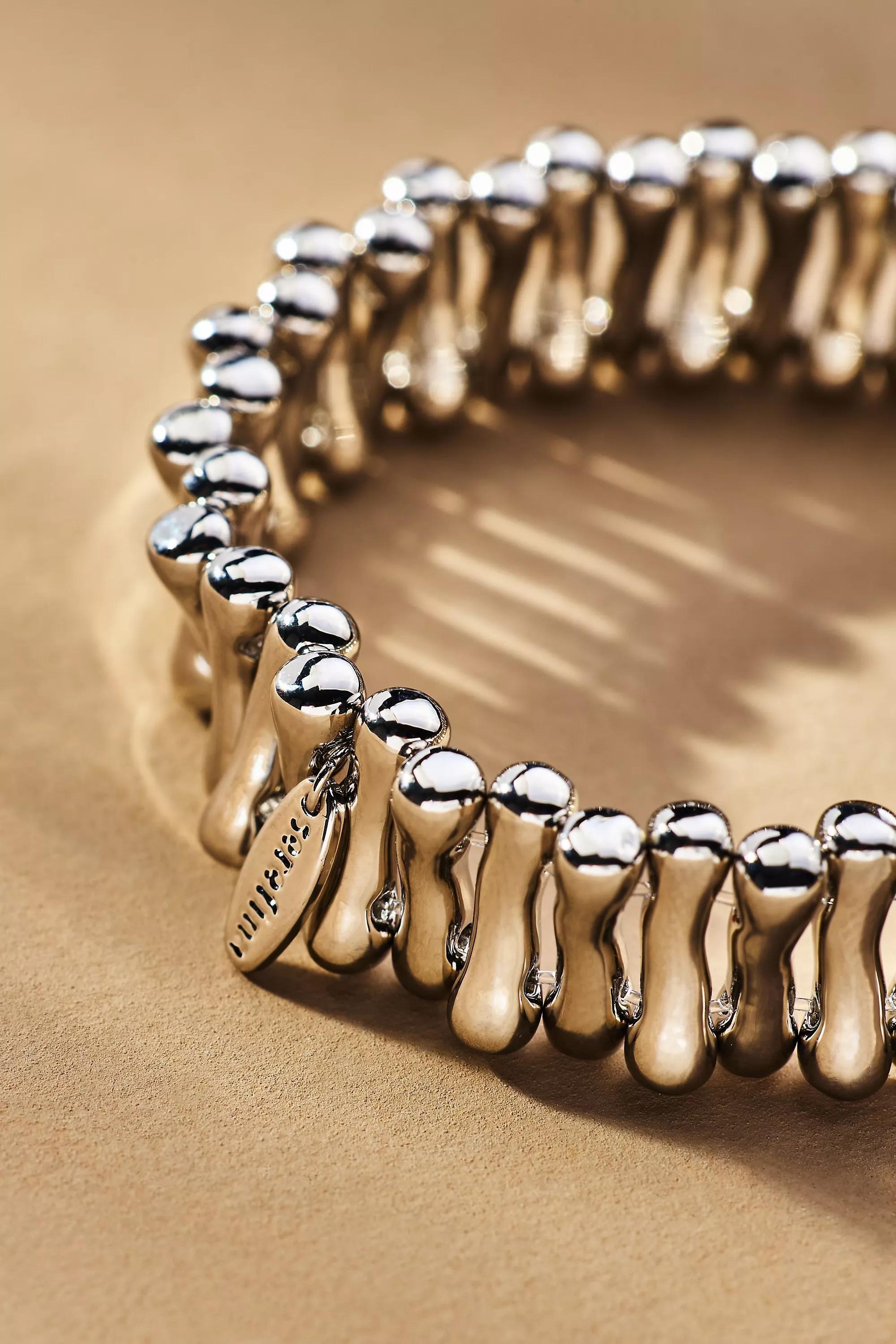 SILVER Ribbed Metal Stretch Bracelet, A501_0007, large image number 1