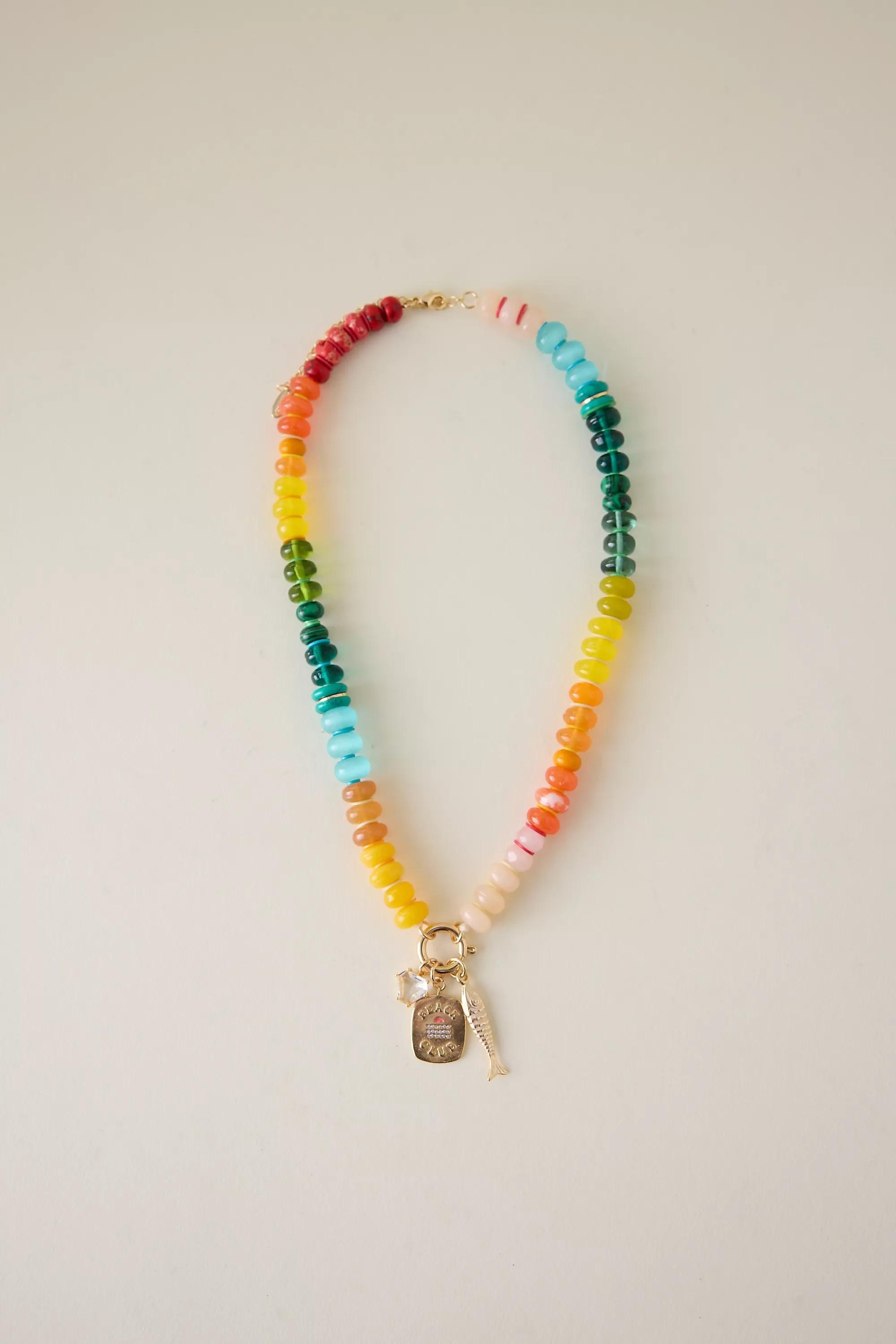 Beaded Charm Cluster Necklace, Orange, A501_0080, large image number 0