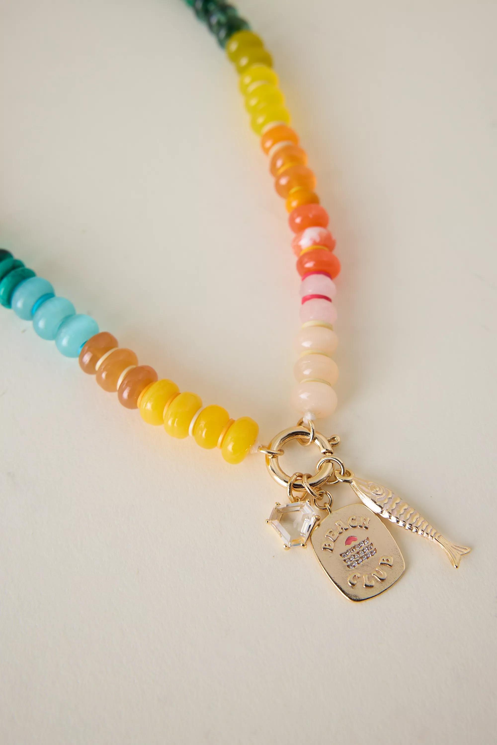 Beaded Charm Cluster Necklace, Orange, A501_0080, large image number 1