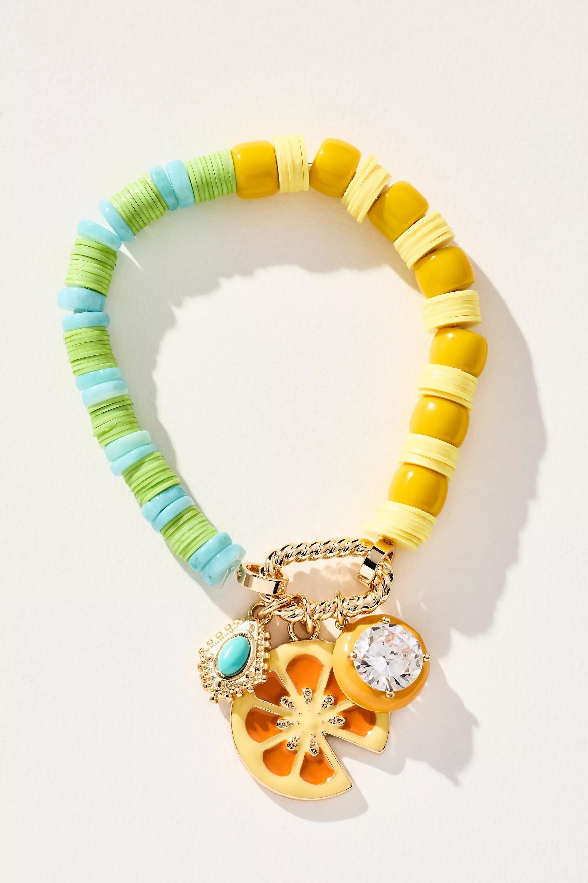 YELLOW Beaded Charm Stretch Bracelet, A501_0072, large image number 0
