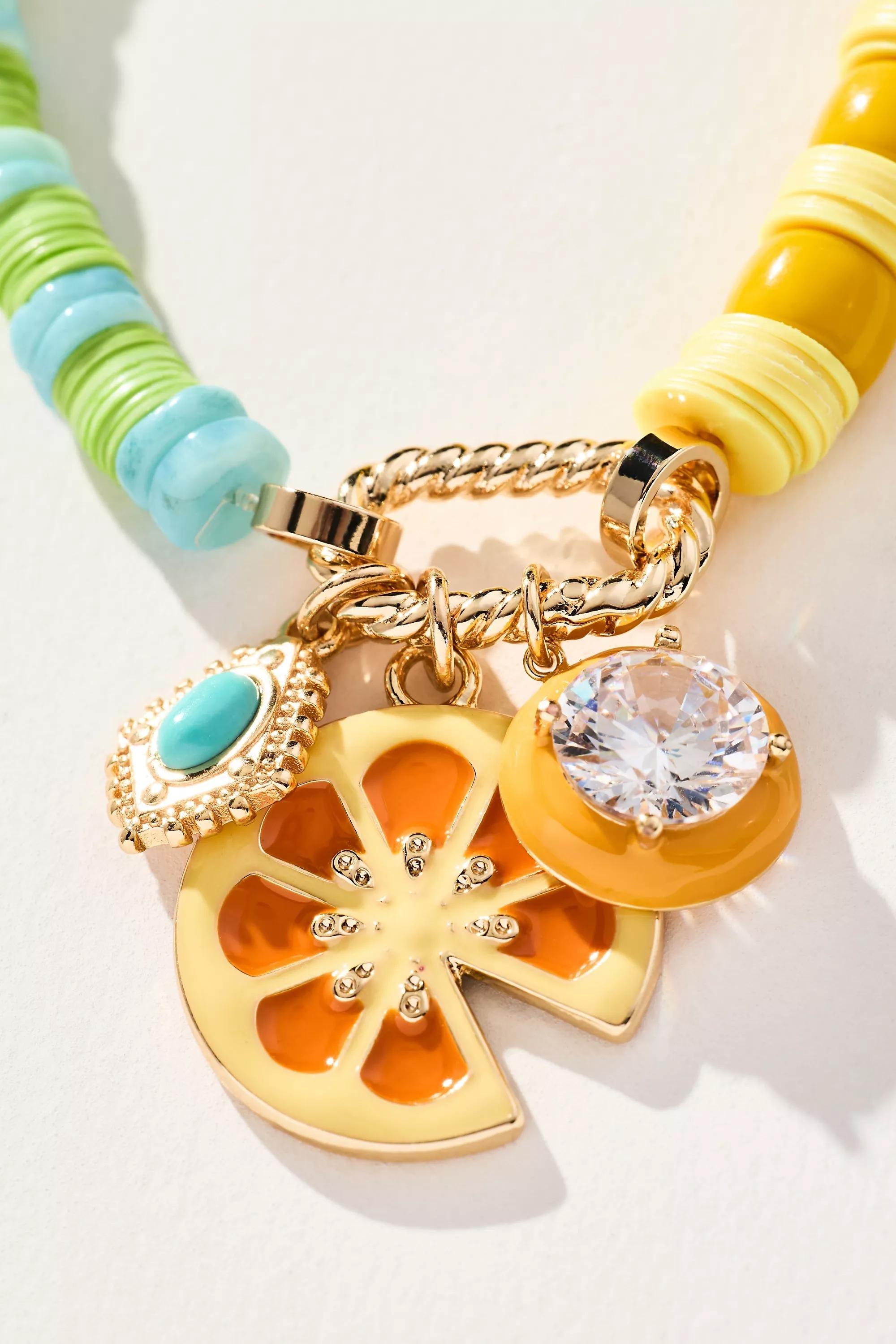 YELLOW Beaded Charm Stretch Bracelet, A501_0072, large image number 3
