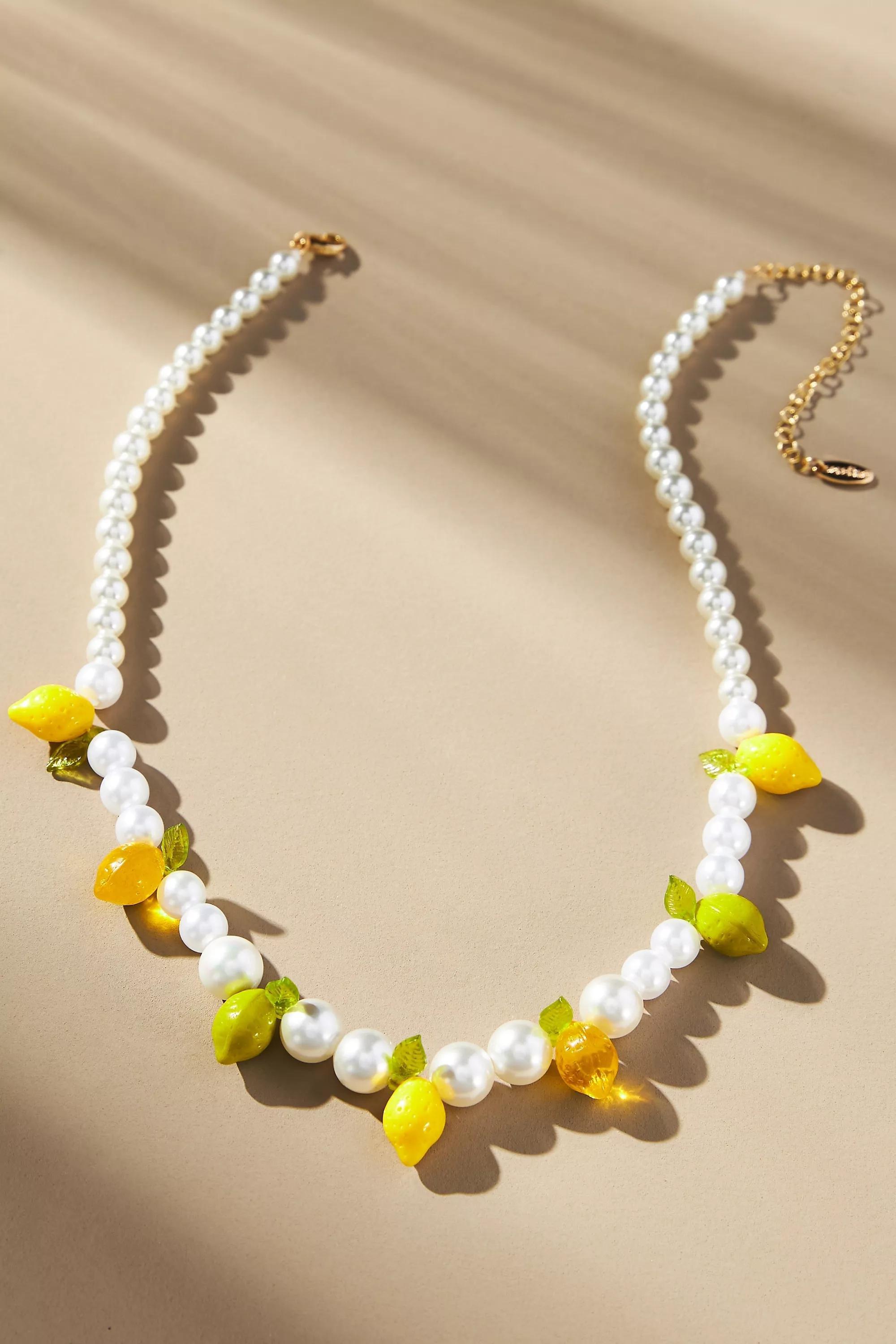 WHITE Beaded Fruit Icon Charm Necklace, A501_0010, large image number 2