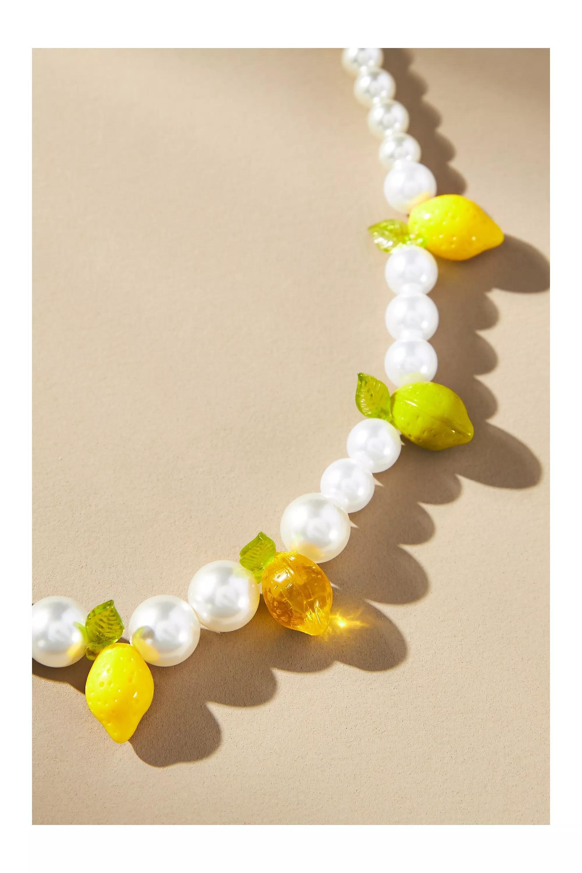 WHITE Beaded Fruit Icon Charm Necklace, A501_0010, large image number 4