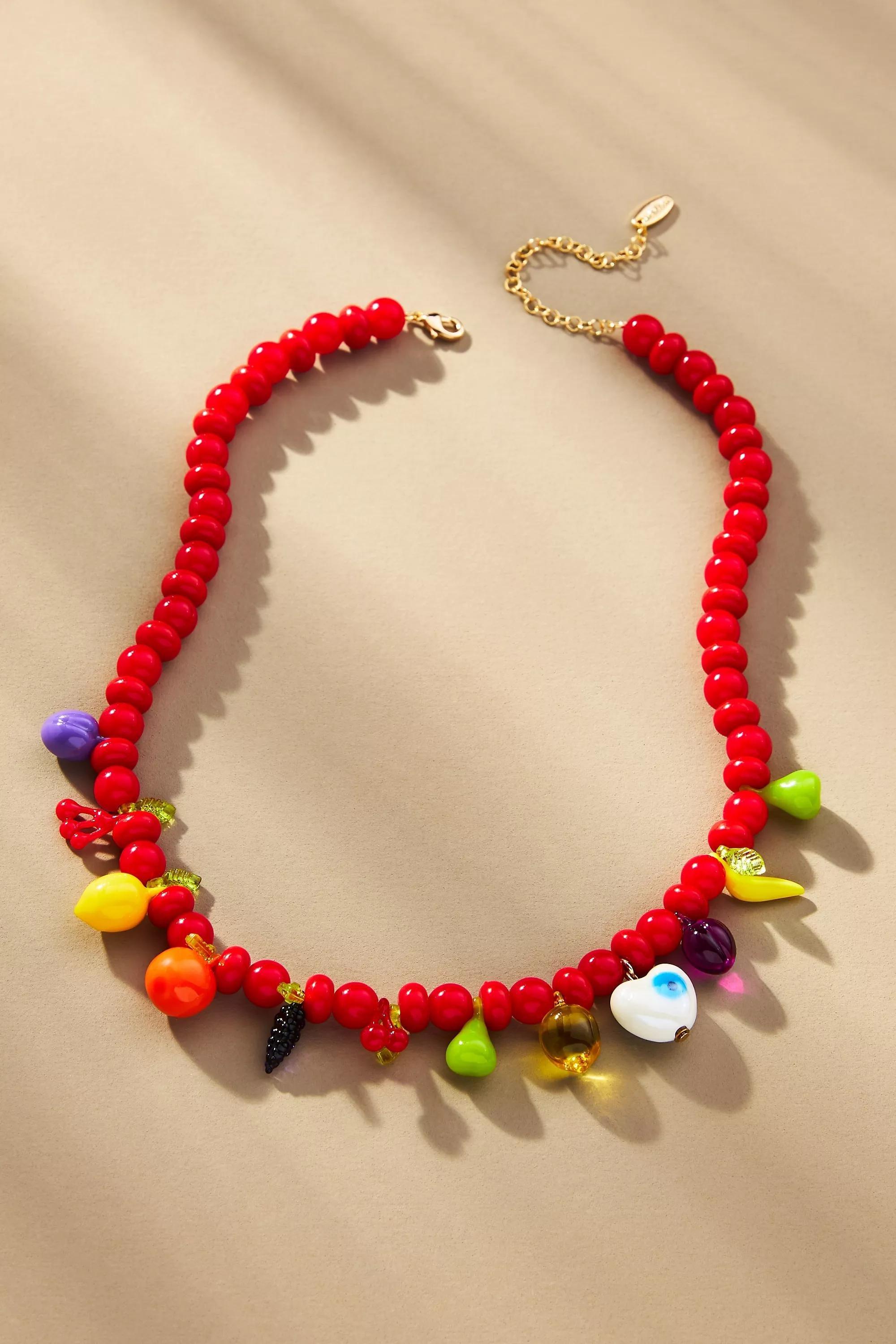 RED Beaded Fruit Icon Charm Necklace, A501_0060, large image number 0