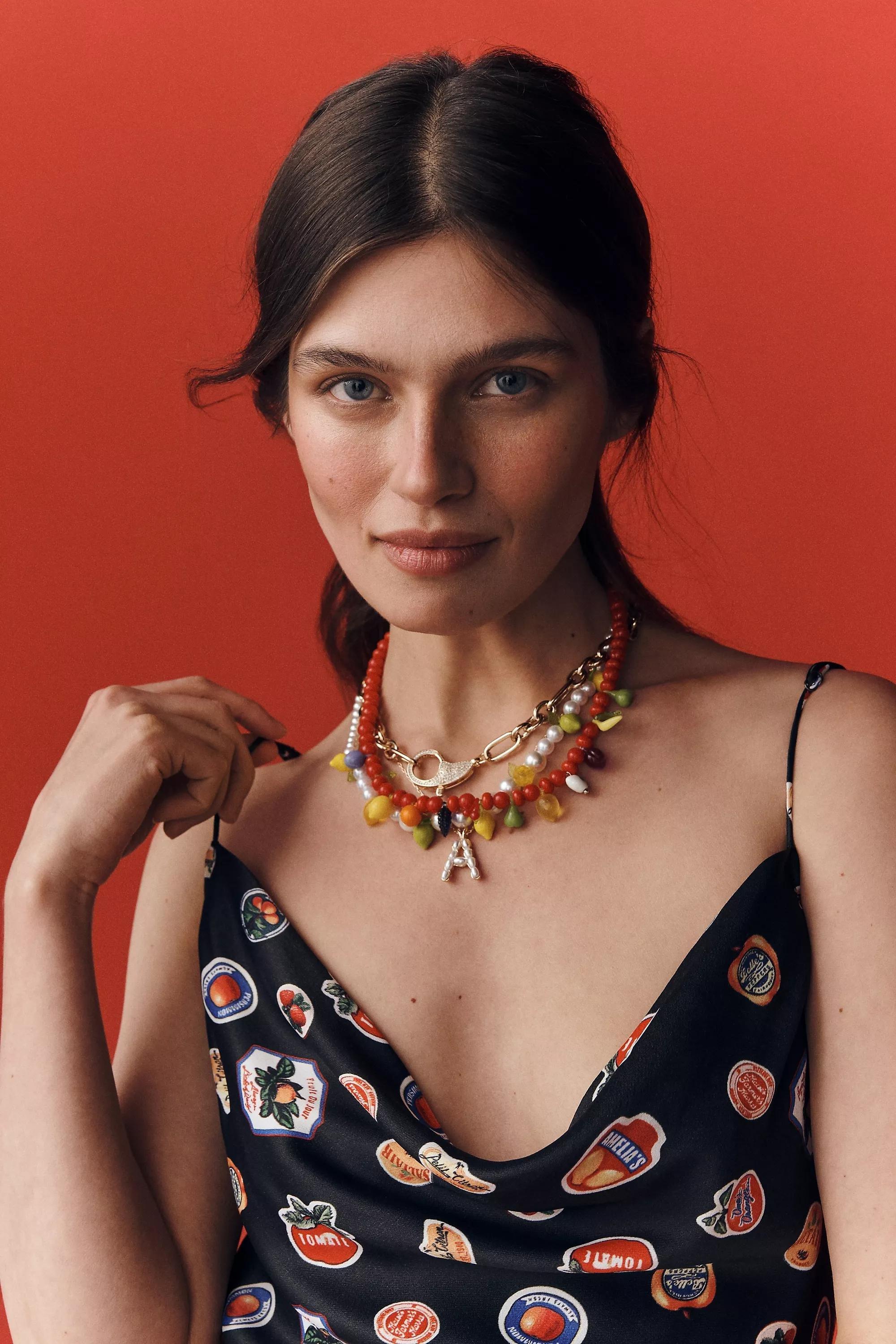RED Beaded Fruit Icon Charm Necklace, A501_0060, large image number 2