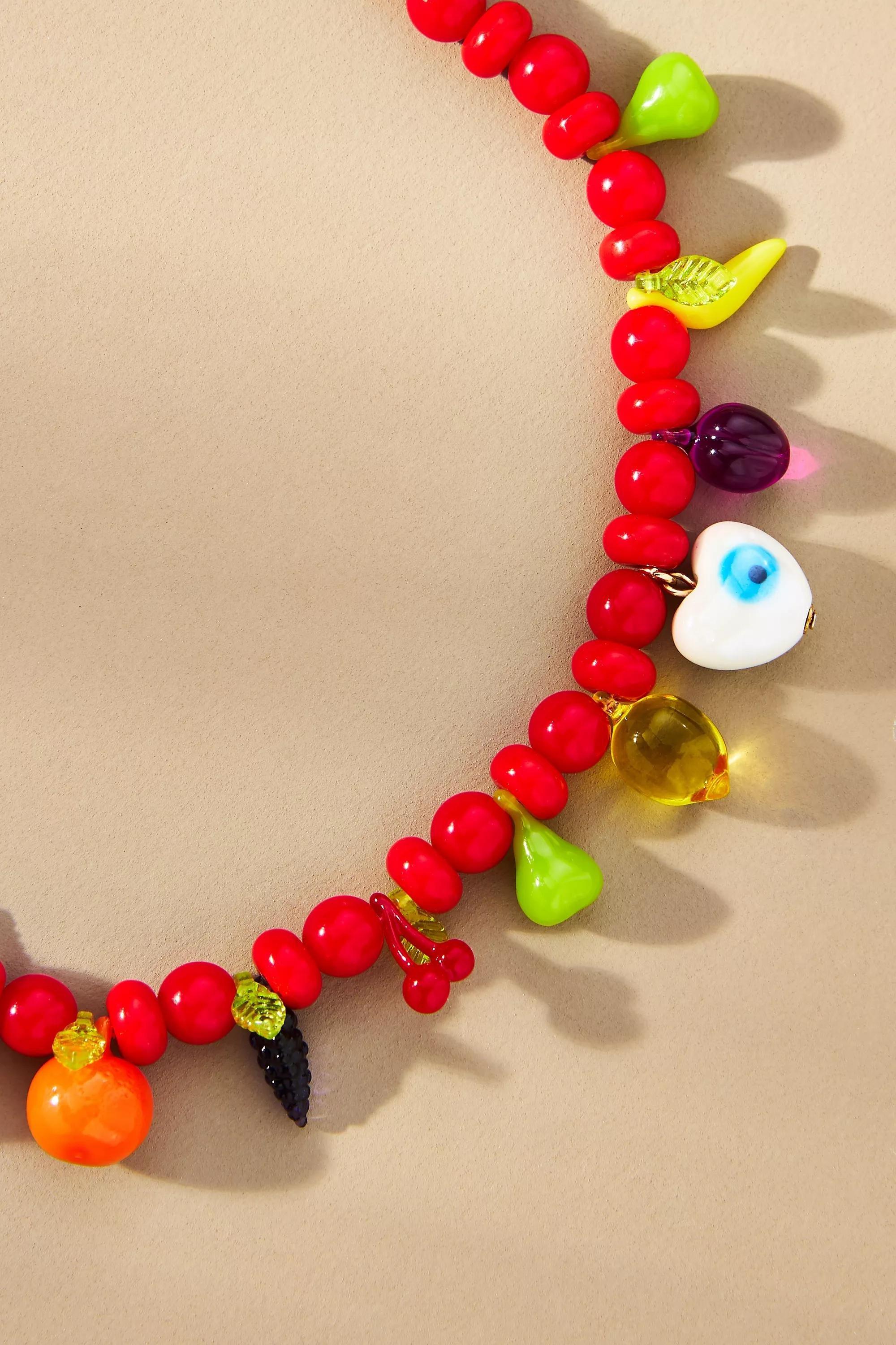 RED Beaded Fruit Icon Charm Necklace, A501_0060, large image number 4