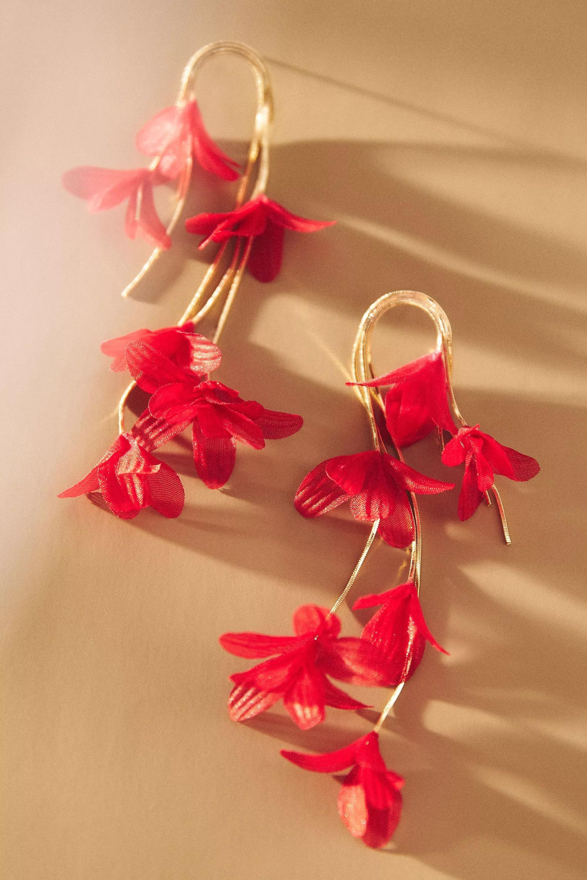 RED Flower Drop Earrings, A501_0060, large image number 0