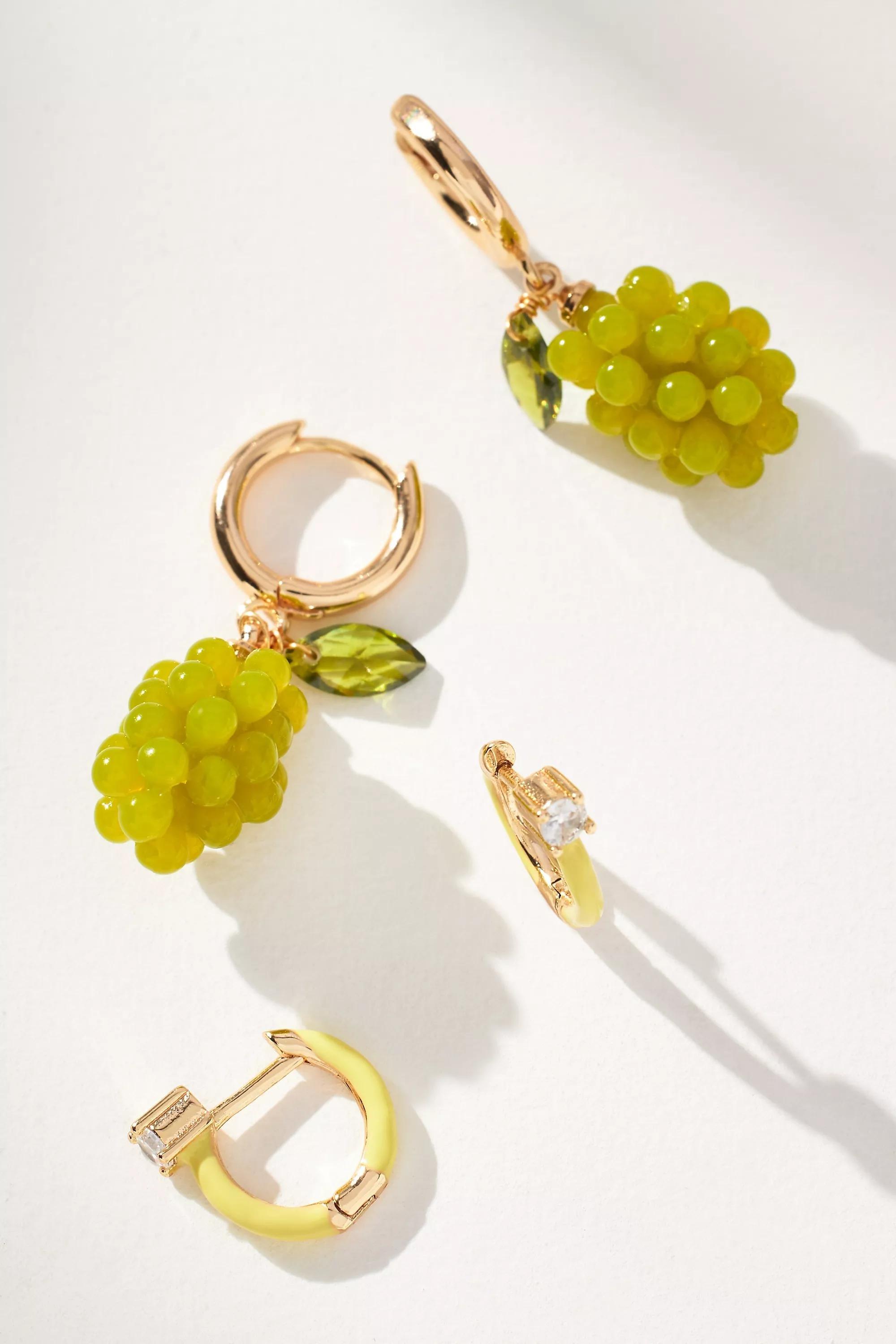 Fruit Charm Huggie Hoop Earrings, Set Of 2, Green, A501_0030, large image number 0